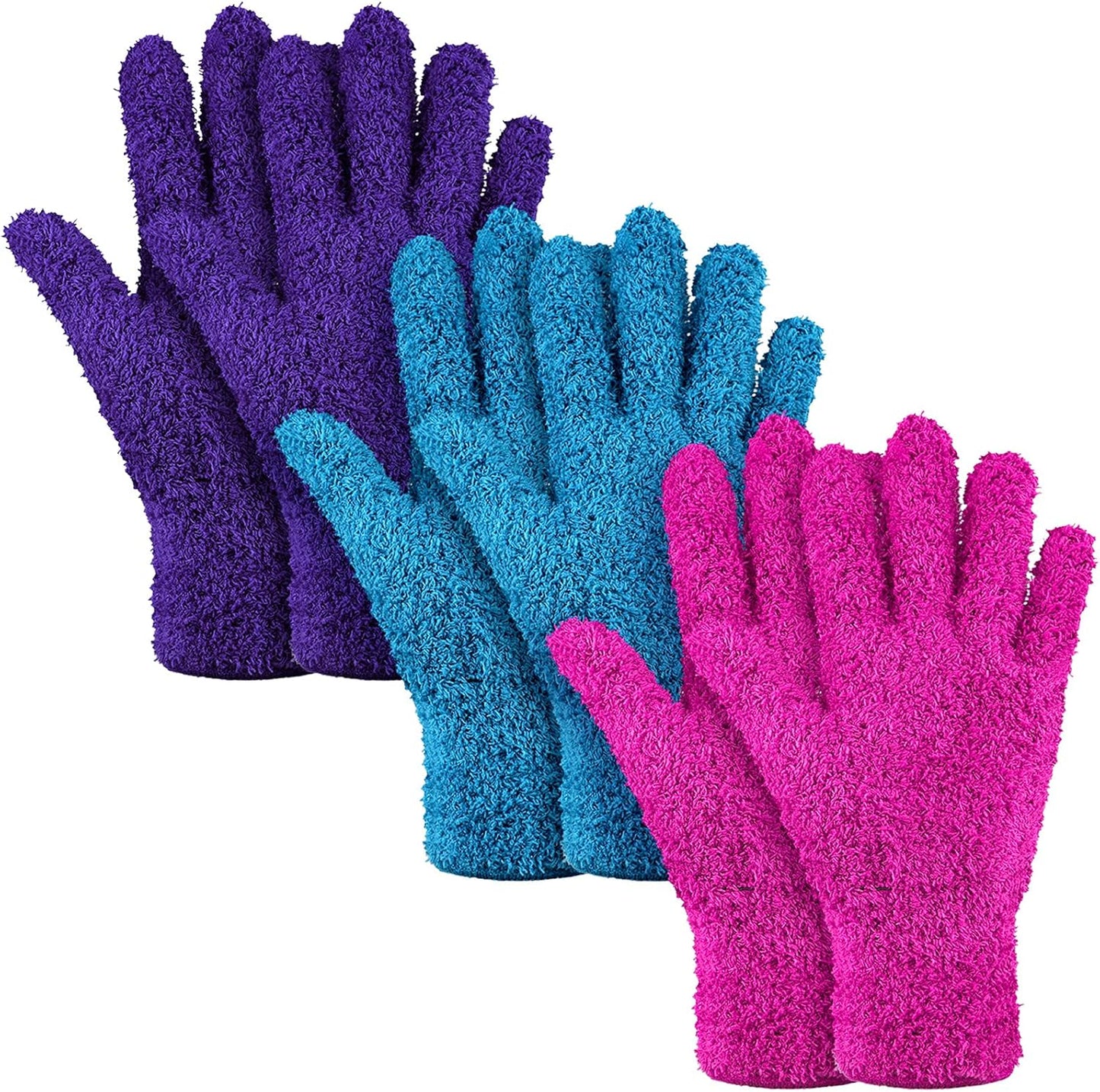 Patelai 3 Pairs Microfiber Plant Dusting Gloves Leaf Cleaning Gloves for Indoor Plants, Blinds, Furniture, House(Small,Purple, Blue, Rose Red)