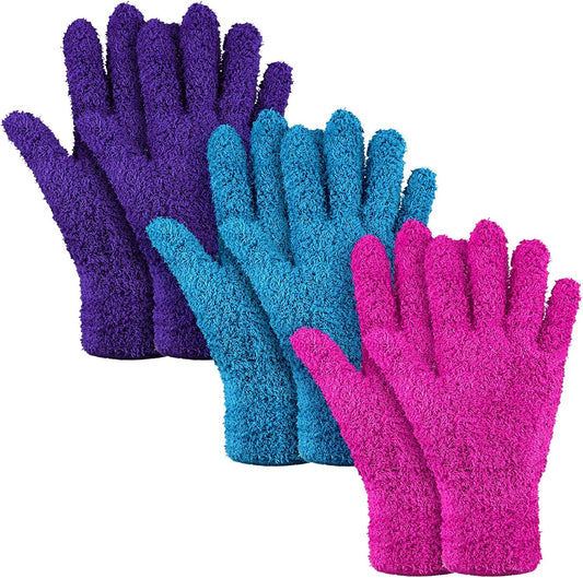 Patelai 3 Pairs Microfiber Plant Dusting Gloves Leaf Cleaning Gloves for Indoor Plants, Blinds, Furniture, House(Large,Purple, Blue, Rose Red)