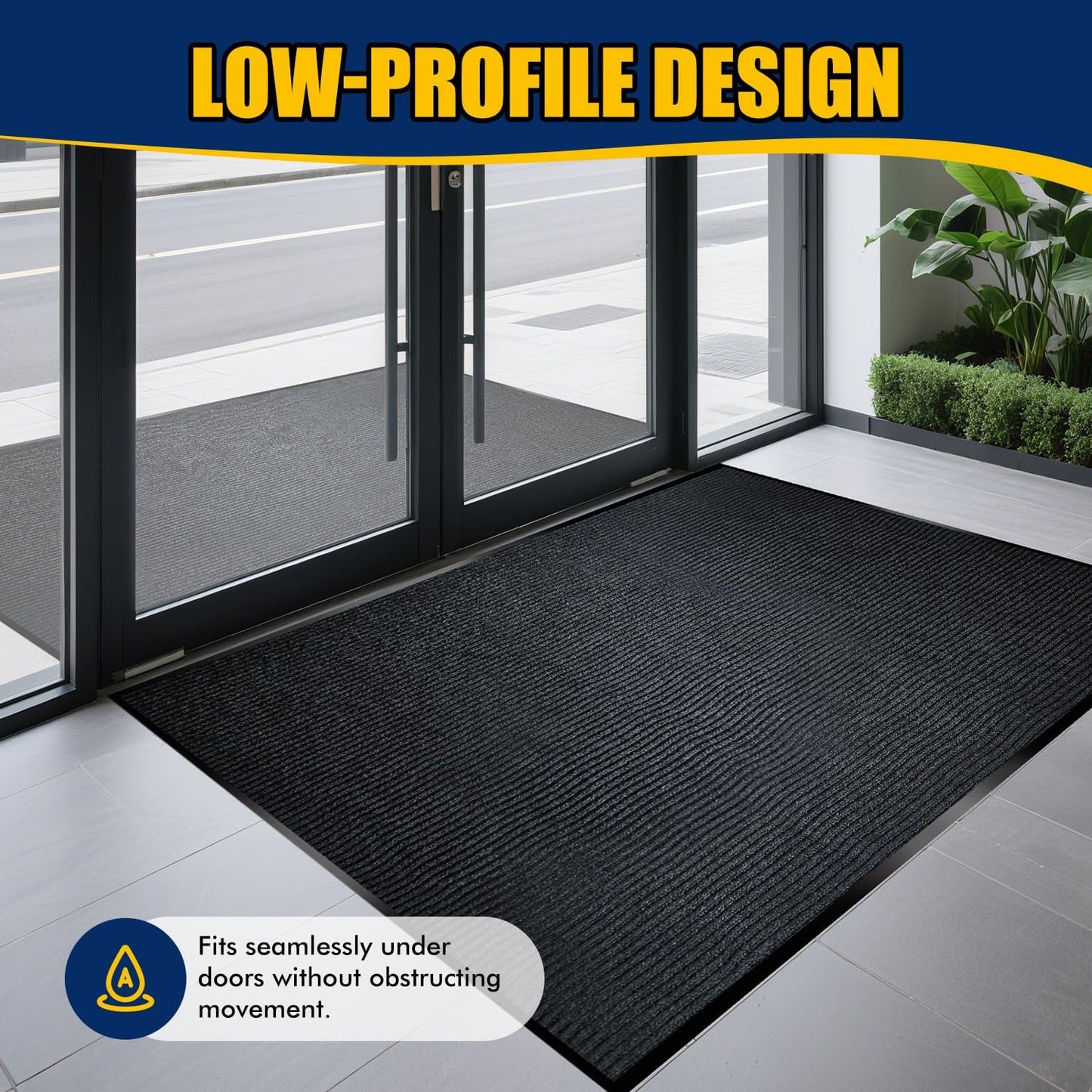 Entrance Mat for Home or Office - 3 x 5 Feet, Carpeted Indoor/Outdoor Entry Mat - Absorbent, Slip Resistant, Low-Profile, Easy to Clean, Rubber Entry Mat - Charcoal