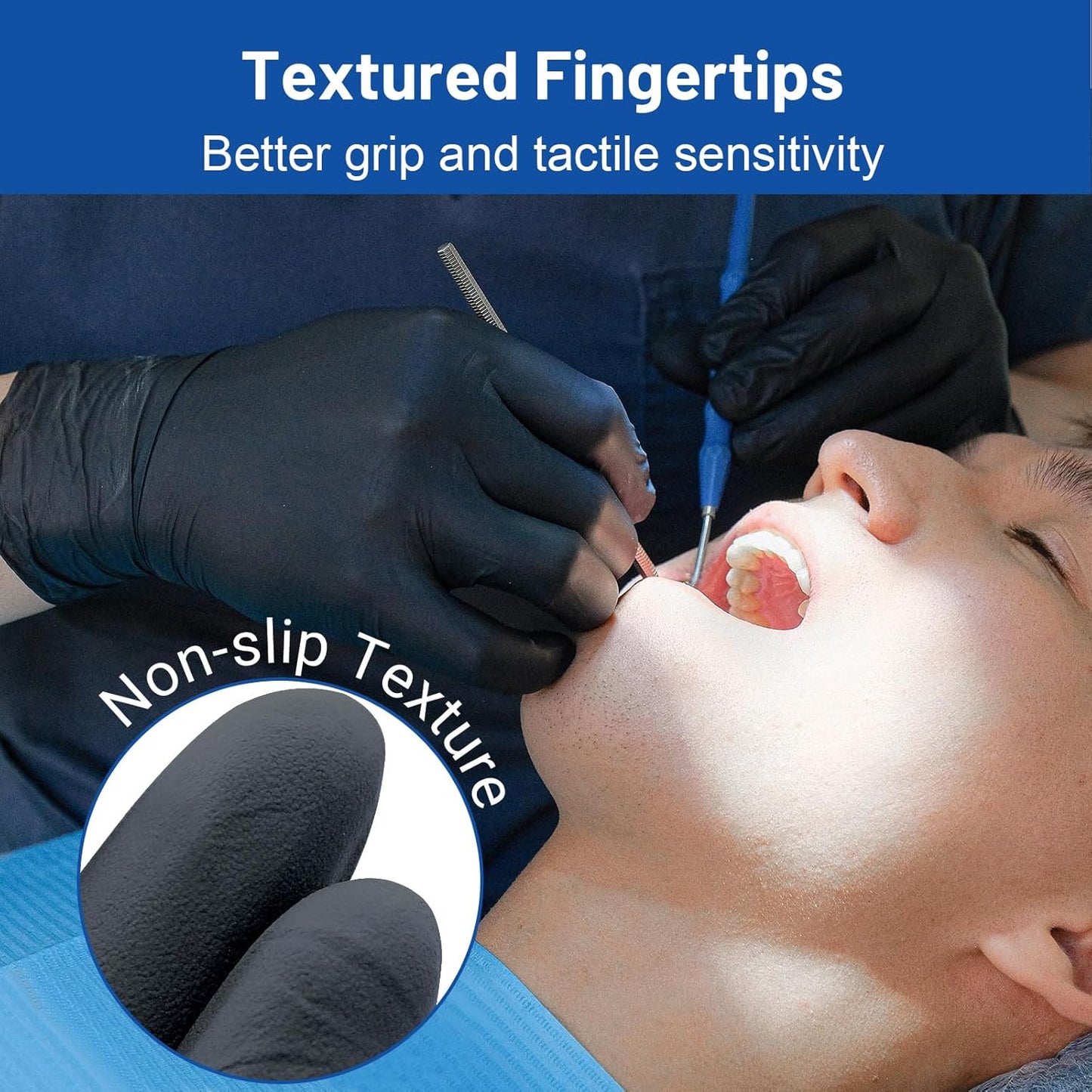 JMU XL Nitrile Gloves, 200 Black Nitrile Gloves, Latex Free, Powder Free, 3.5 Mil Nitrile Disposable Gloves