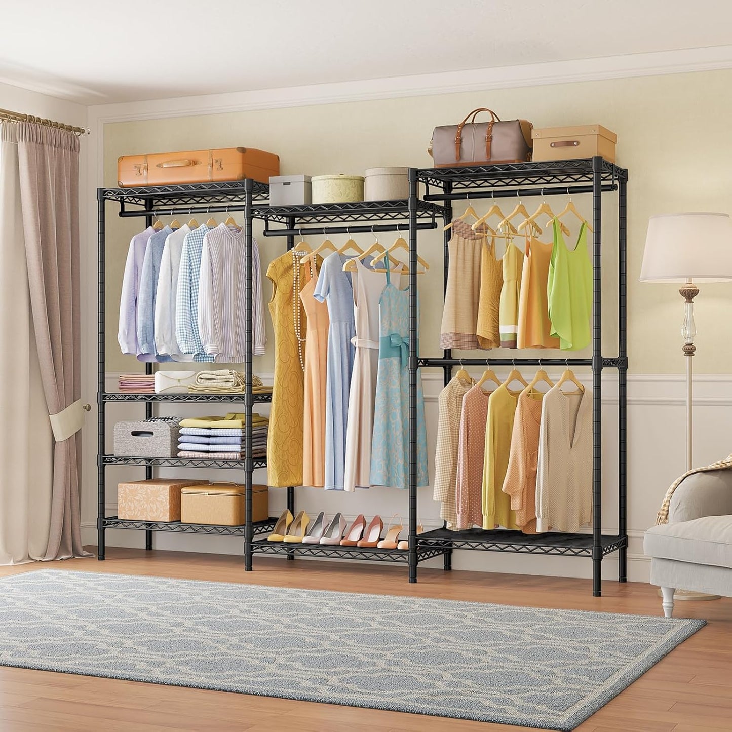 VIPEK V5 Plus Large Portable Closet Rack Freestanding Wardrobe Closet, Multi-Functional Clothes Rack Heavy Duty Metal Clothing Rack for Hanging Clothes, 85.4" L x 15.7" W x 76.4" H, Black