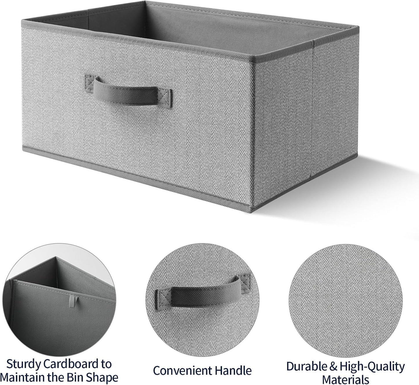 Storage Baskets, 15.7 Inch Woven Fabric Bins, Storage Cubes with Reinforced Handles, Organizer Bins for Closet Shelves, Foldable, for Toys, Clothes, Natural Beige (2PCS/Grey-15.7*11*7.8inch)