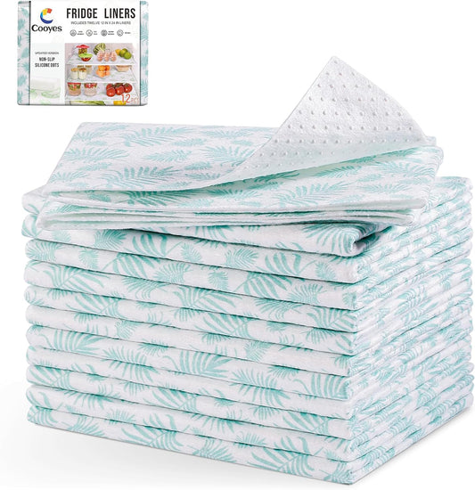 Cooyes 12 Pack Refrigerator Shelf Liners for French Door Fridge, 17.7" × 36" Extra Large, Non-Slip Fridge Mats Machine Washable, Refrigerator Drawer Liner for Glass Shelves Kitchen Cabinet