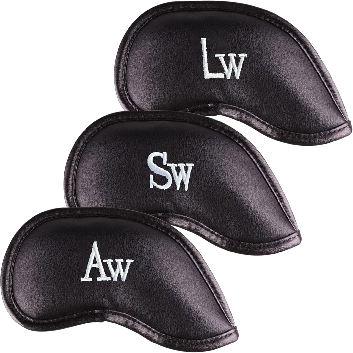 Premium Magnetic Leather Iron and Wedge Golf Club Head Covers | Set of 10 | Fits Most Clubs | Embroidered Club Label on Both Sides of Club Head Cover