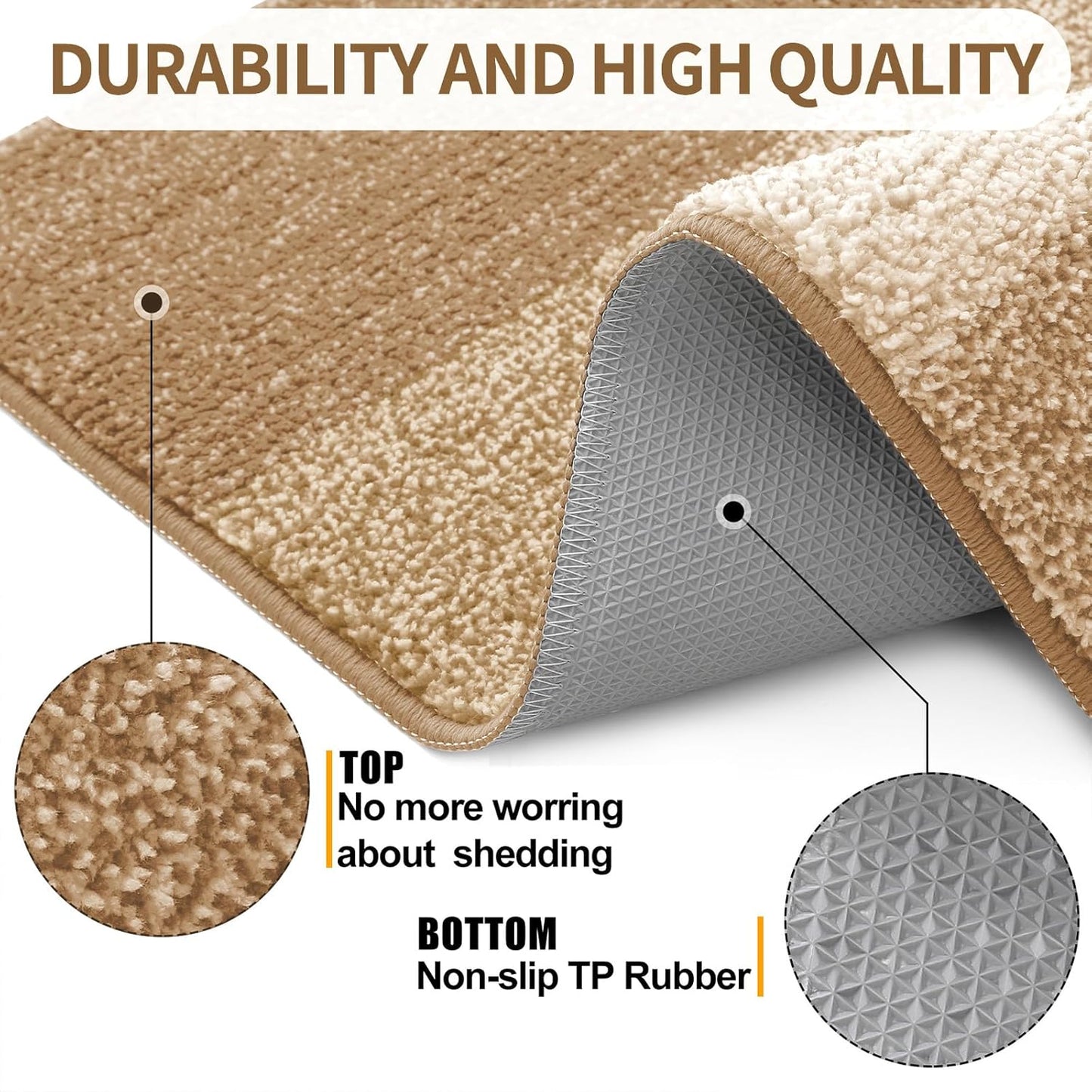 Kitinjoy Indoor Outdoor Door Mat, 59x36 Non-Slip Absorbent Dirt Trapper, Low-Profile Washable Inside Entrance Front Floor Mat, Sturdy Soft Entry Doormats for Entryway, Camel