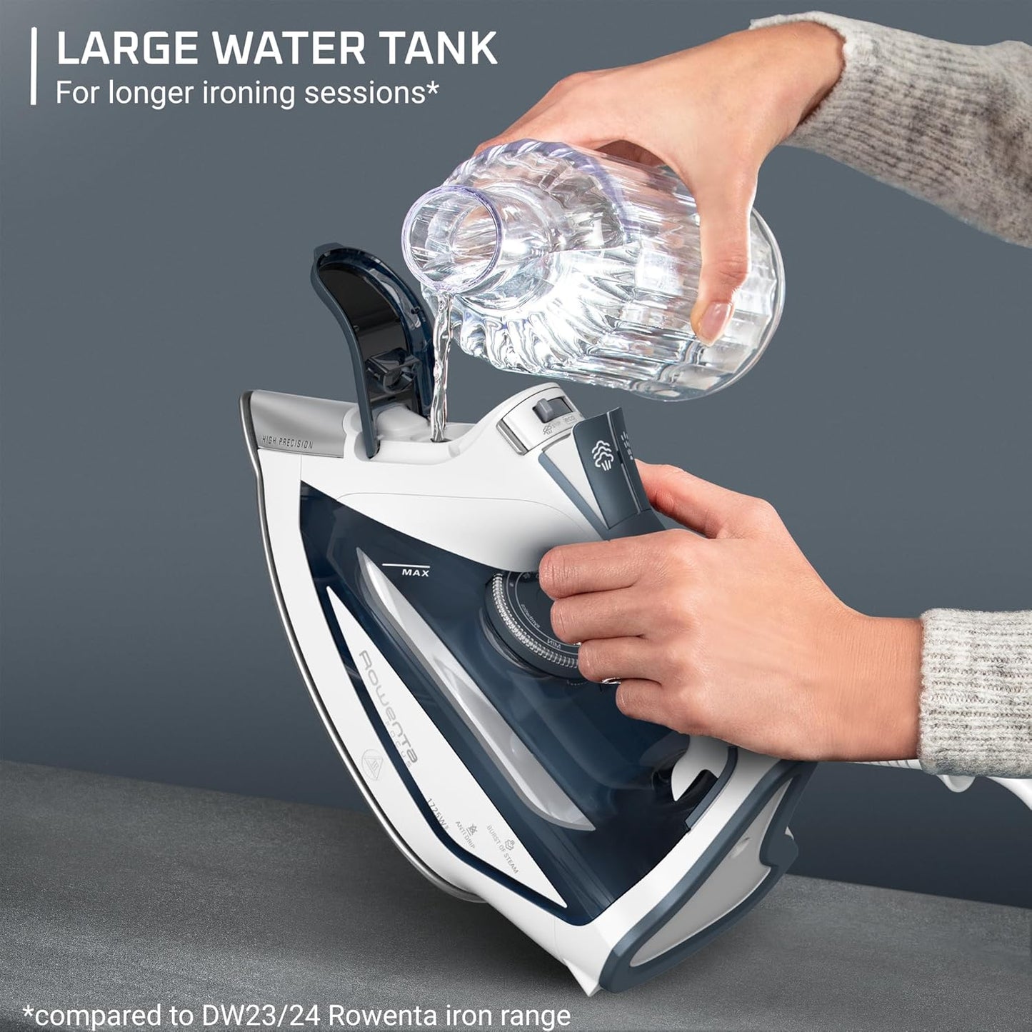 Rowenta Iron Steamer for Clothes, Focus Stainless Steel Soleplate, 400 Microsteam Holes, Powerful Steam Iron, Lightweight, Leakproof, 1725 Watts