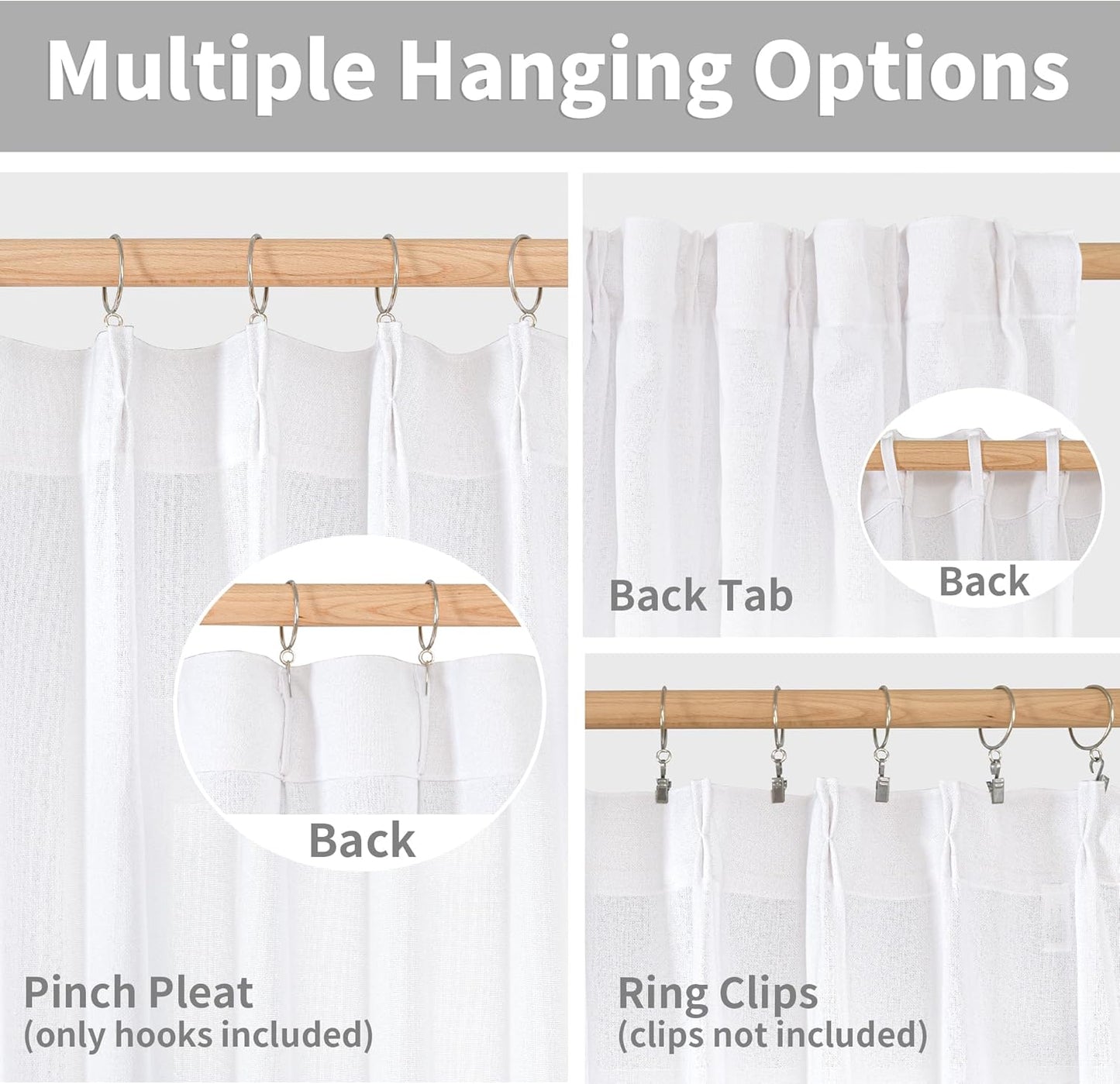 YoungsTex White Linen Semi Sheer Curtains 108 Inch Length 2 Panels, Light Filtering Window Drapes Extro Long for Living Room Bedroom, 40 X 108 Inch