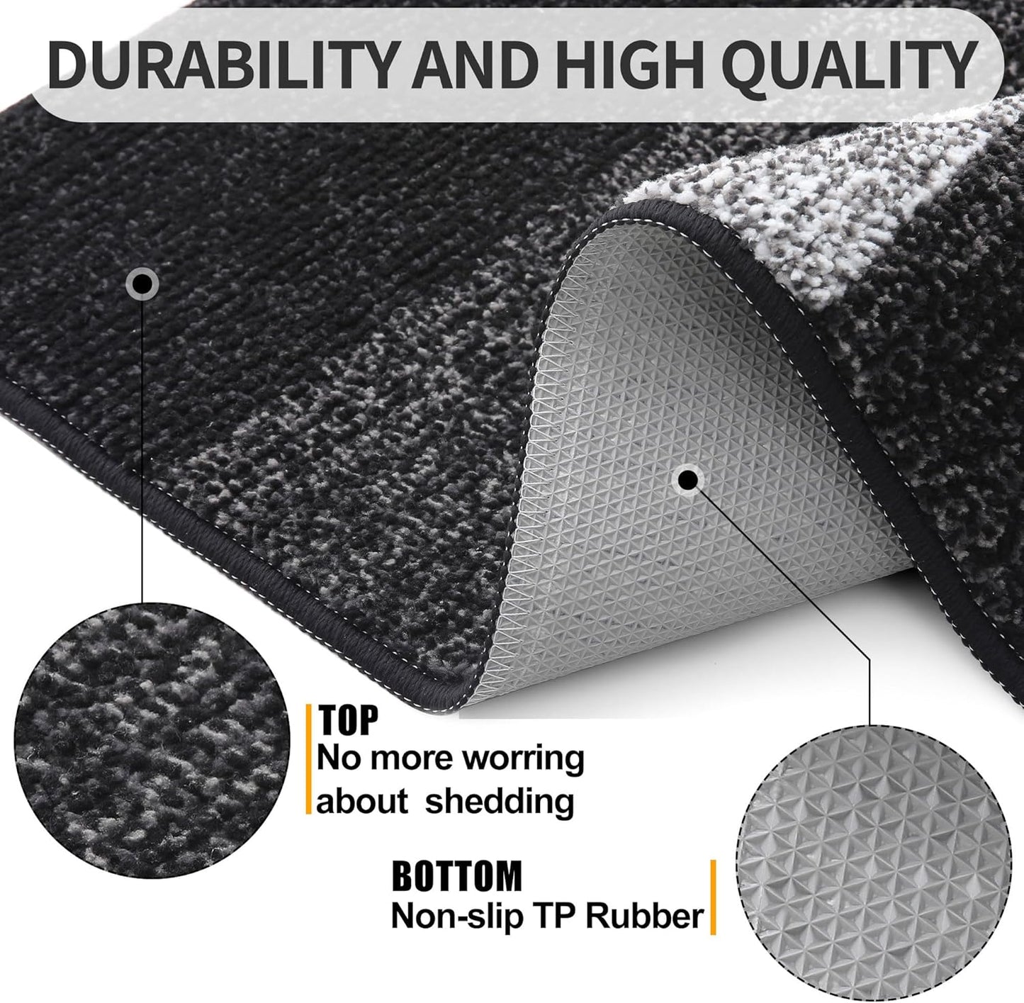 Kitinjoy Indoor Outdoor Door Mat, 48x32 Non-Slip Absorbent Dirt Trapper, Low-Profile Washable Inside Entrance Front Floor Mat, Sturdy Soft Entry Doormats for Entryway, Black