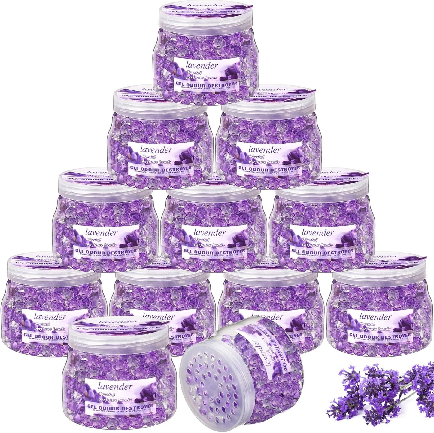 Timgle 12 Pack Odor Eliminator Gel Beads Bulk 10 Ounces Air Freshener Gel Beads Odor Eliminator for Home, Bathrooms, Cars, Boats and Pet Areas(Lavender Scent)