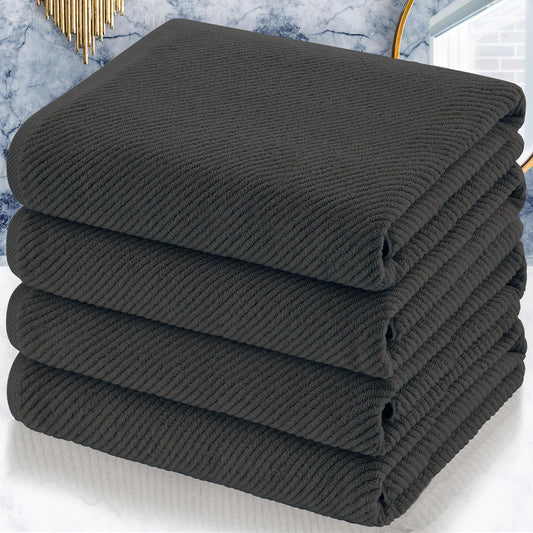 VOOVA & MOVAS Grey Bath Towels (4PC, Large 30"x56") - 100% Cotton | Quick Dry | Light Weight | Thick | Soft | Absorbent, Luxury Hotel Shower Towel, Bath Towel Gift Set, Dark Gray