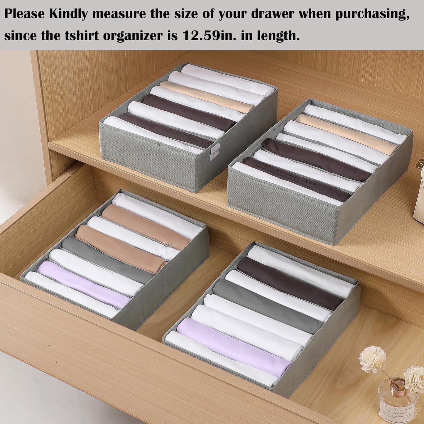 4 Packs T-shirt Drawer Organizers for Clothing,8 Grids Compartment Wardrobe Storage Box, Washable Clothes Organizer for Folded Clothes, Legging, Silk Scarve