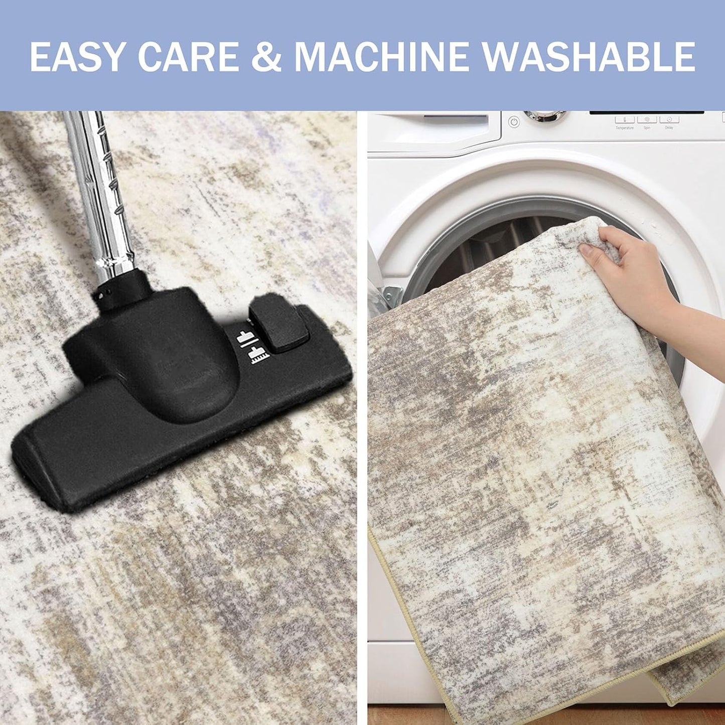 IOHOUZE Abstract Round Area Rug 6 Ft Washable Circle Rugs Large Round Rug Non Slip Thin Soft Circle Rugs, Printed Faux Wool Floor Carpet for Bedroom Living Room Dining Room Nursery, Beige Brown