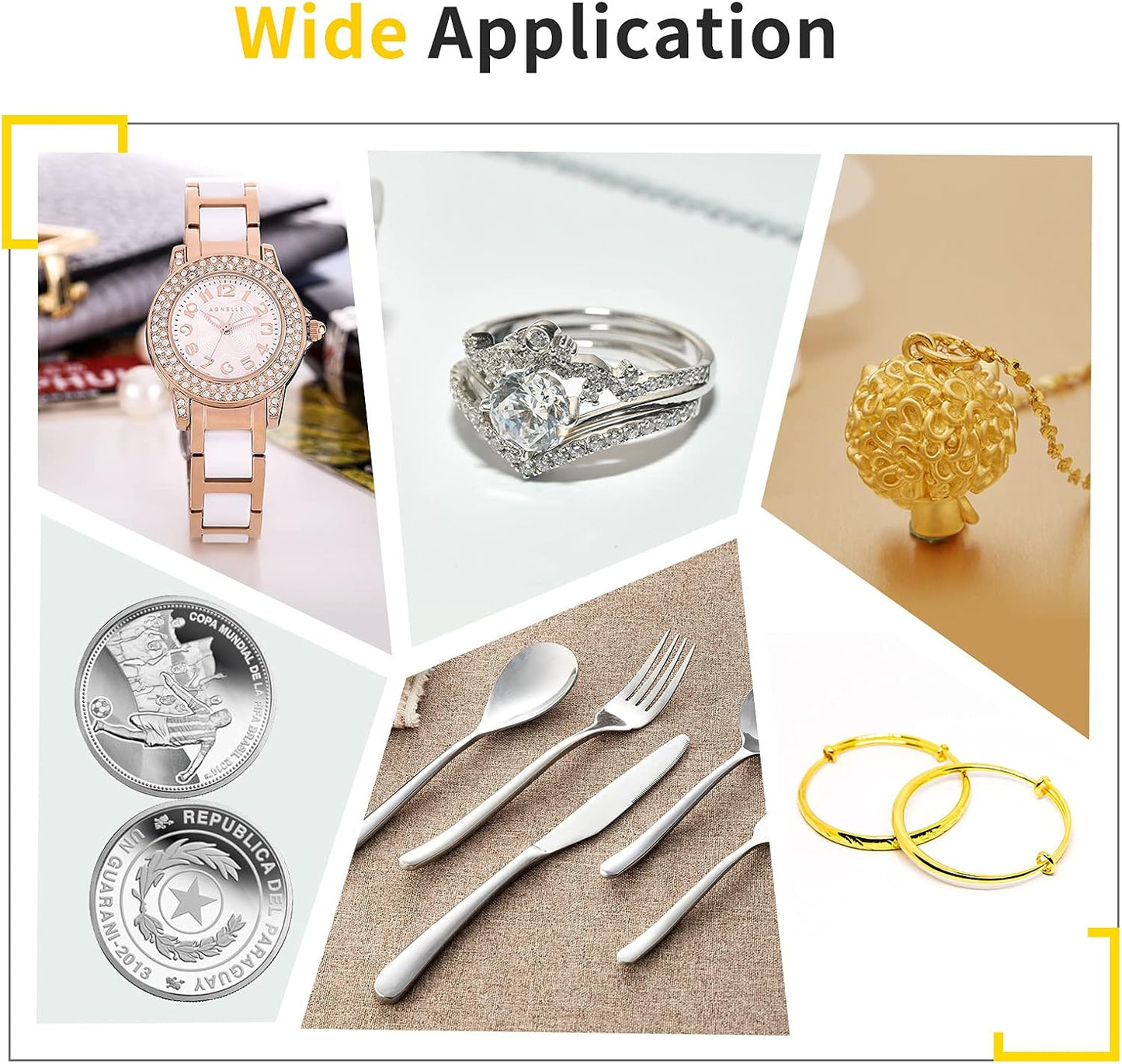 CATIFLIN 100pcs Premium Jewelry Cleaning Cloth, Silver Polishing Cloth Individually Wrapped, for Sterling Silver, Gold, Brass, Silverware, Coin, Ring, Watch and More (Yellow, 3.15" x 3.15")