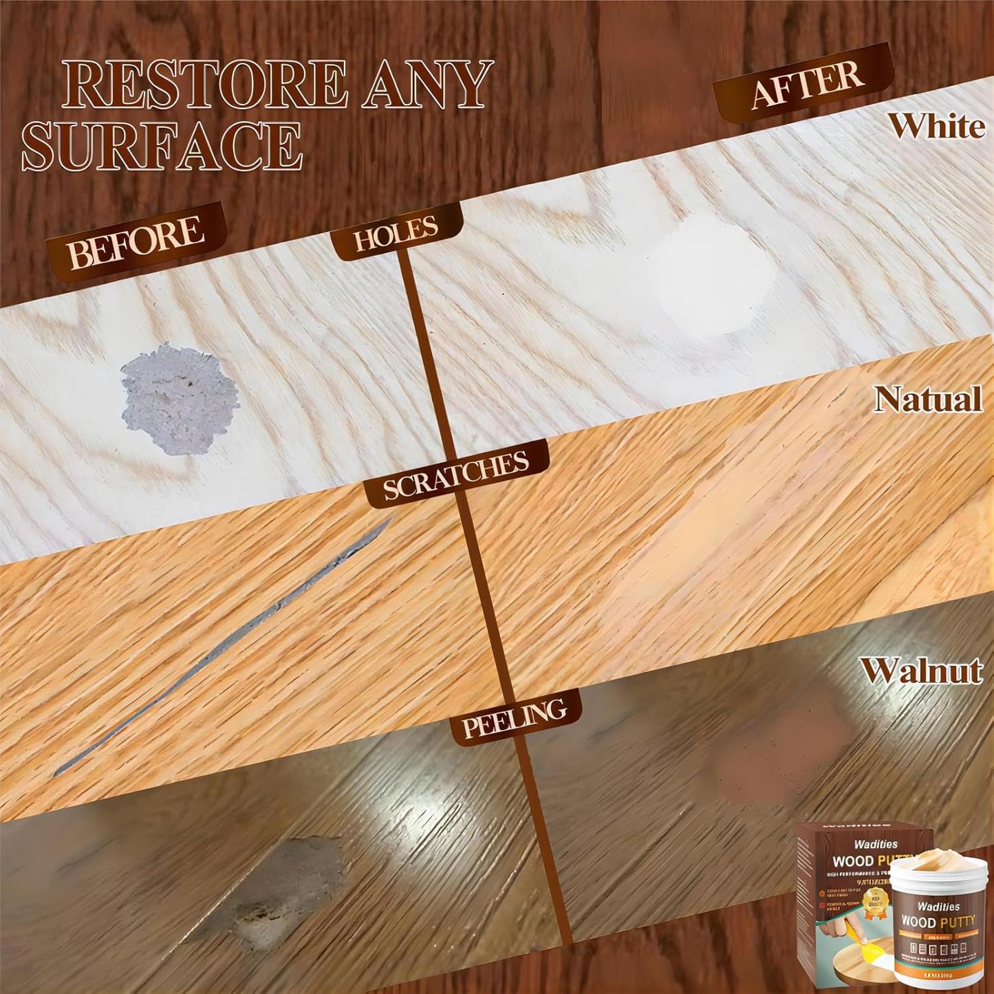 Natual Wood Filler, Natual Wood Putty, Paintable Stainable Wood Repair Putty, 9.87 Ounce Wood Furniture Repair kit, Quickly Repair Wood Cracks and Holes on Wooden Floor Furniture (Natual)