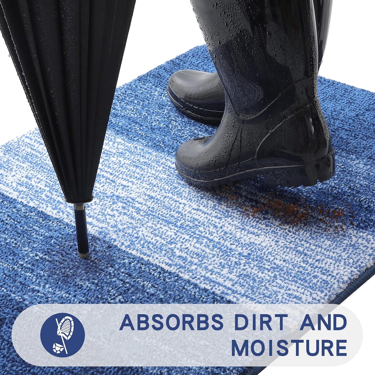 Kitinjoy Indoor Outdoor Door Mat, 36x24 Non-Slip Absorbent Dirt Trapper, Low-Profile Washable Inside Entrance Front Floor Mat, Sturdy Soft Entry Doormats for Entryway, Navy Blue