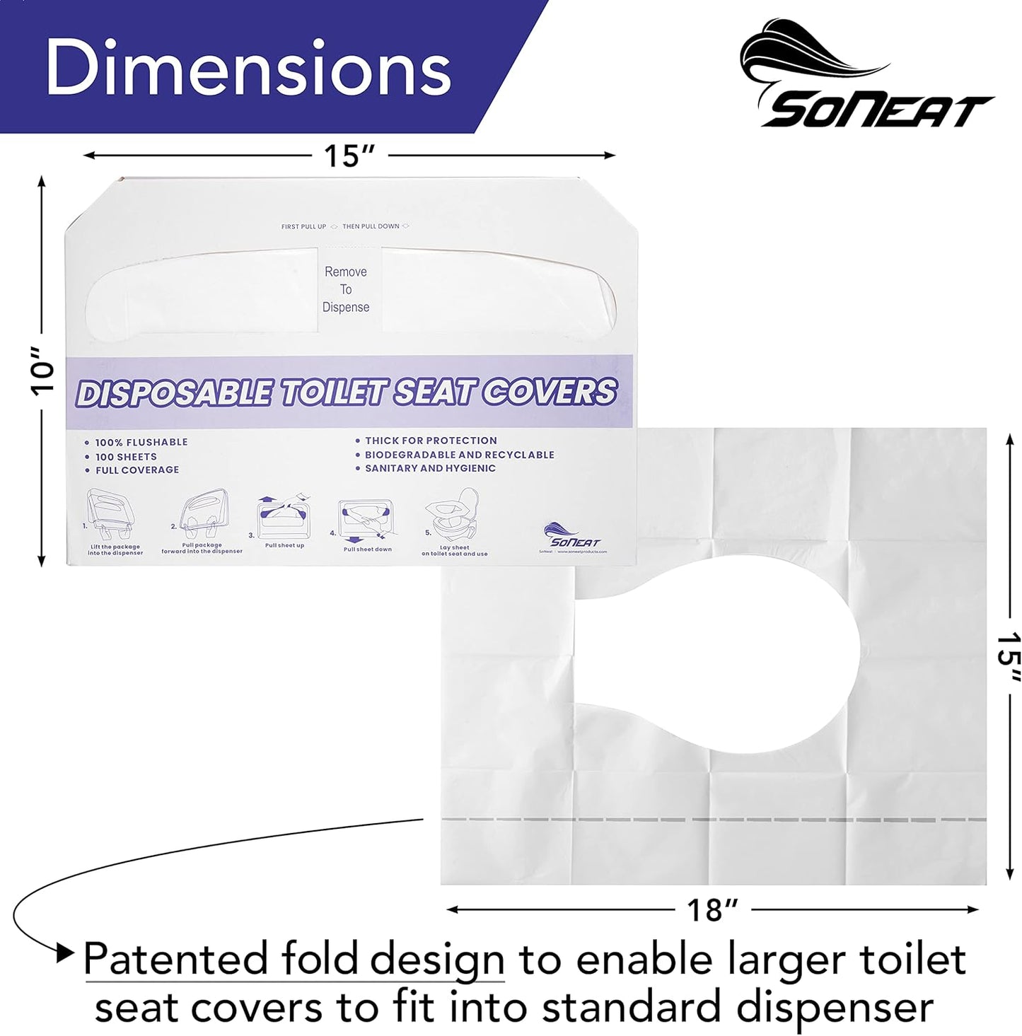 Disposable Toilet Seat Covers XL Half Fold Flushable – 400 Sheets (4 Pack) for Public Facilities, Office, School, Hotel & Business Use – Premium toilet seat cover For Commercial Wall Dispenser