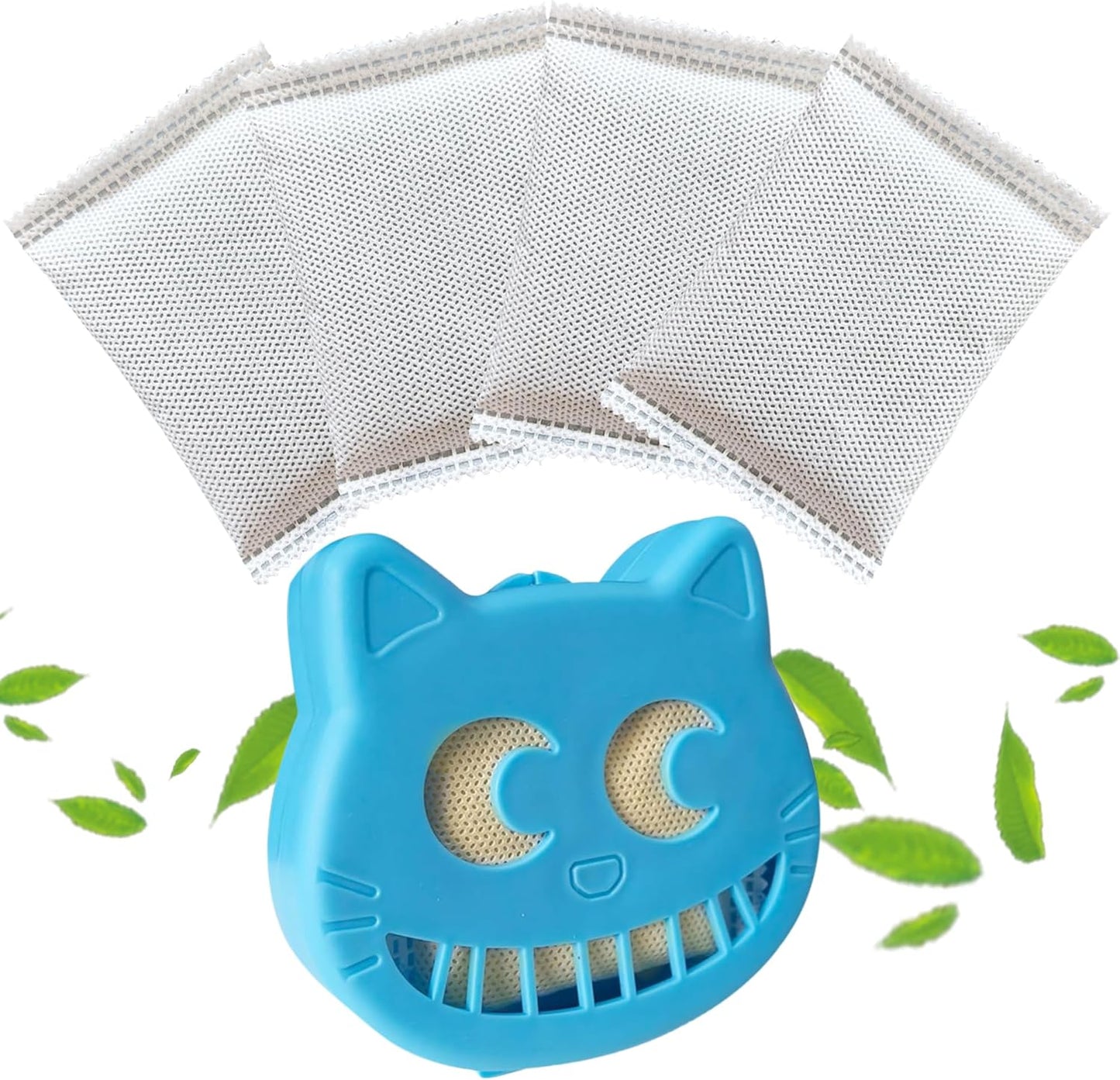 Unscented Cat Litter Box Deodorizer Kit Stick-On Activated Carbon Odor Eliminators Compatible with most manual and automatic litter boxes (4 Refills+ 1 Box) (Blue, Unscented)