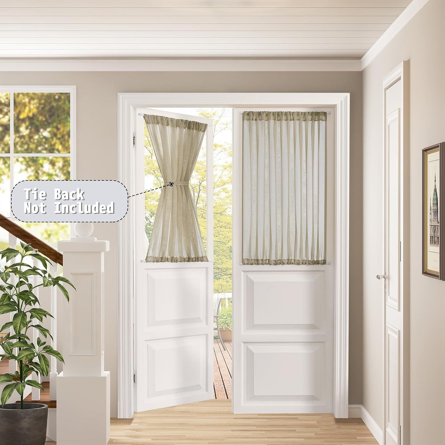 Tollpiz Short Sheer Door Curtains Closet Linen Textured Curtains Sheer Doorway Light Filtering Voile Patio Glass Door Rod Pocket Curtain French Door, 54 x 40 inches Long, Taos Taupe, Set of 1 Panel