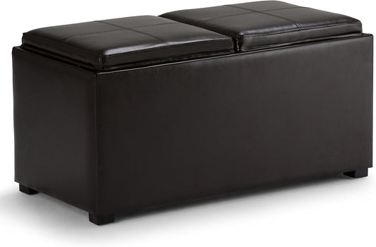SIMPLIHOME Avalon 35 inch Wide Contemporary Rectangle 5 Pc Storage Ottoman in Tanners Brown Vegan Faux Leather, Assembled, for the Living Room, Entryway and Family Room