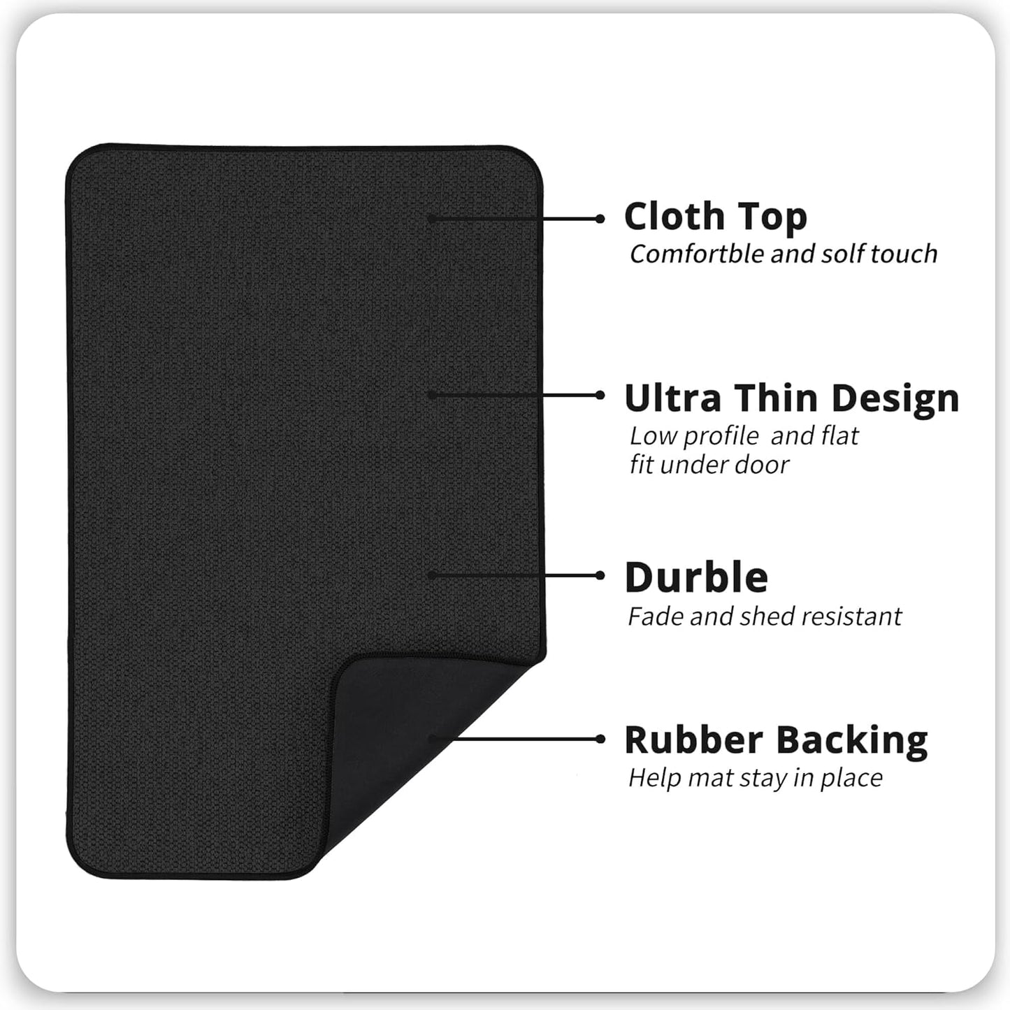 Bathroom Rugs Set 2 Pieces,Thin Bathroom Mats,Toilet Rugs,Quick Dry,Non-Slip,Machine Washable,Low Pile,Absorbent Bath Mats,Shower,Sink,Home Decor Accessories.Black,1'5"x2'3"+1'8"x2" U Shape