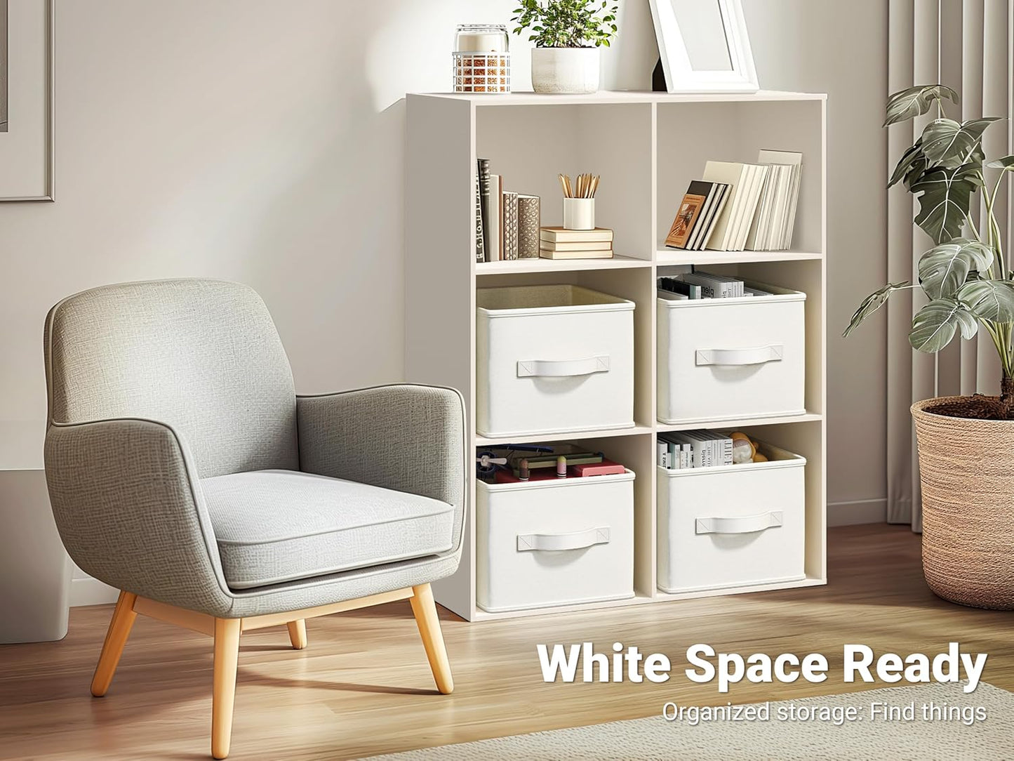 3 Pack Fabric Storage Bins for Shelves | 14¾" L*10¼" W*8¼" H Closet Storage Bins | Collapsible Closet Organizers for Clothes | Linen Clothes Bins | White & Ivory