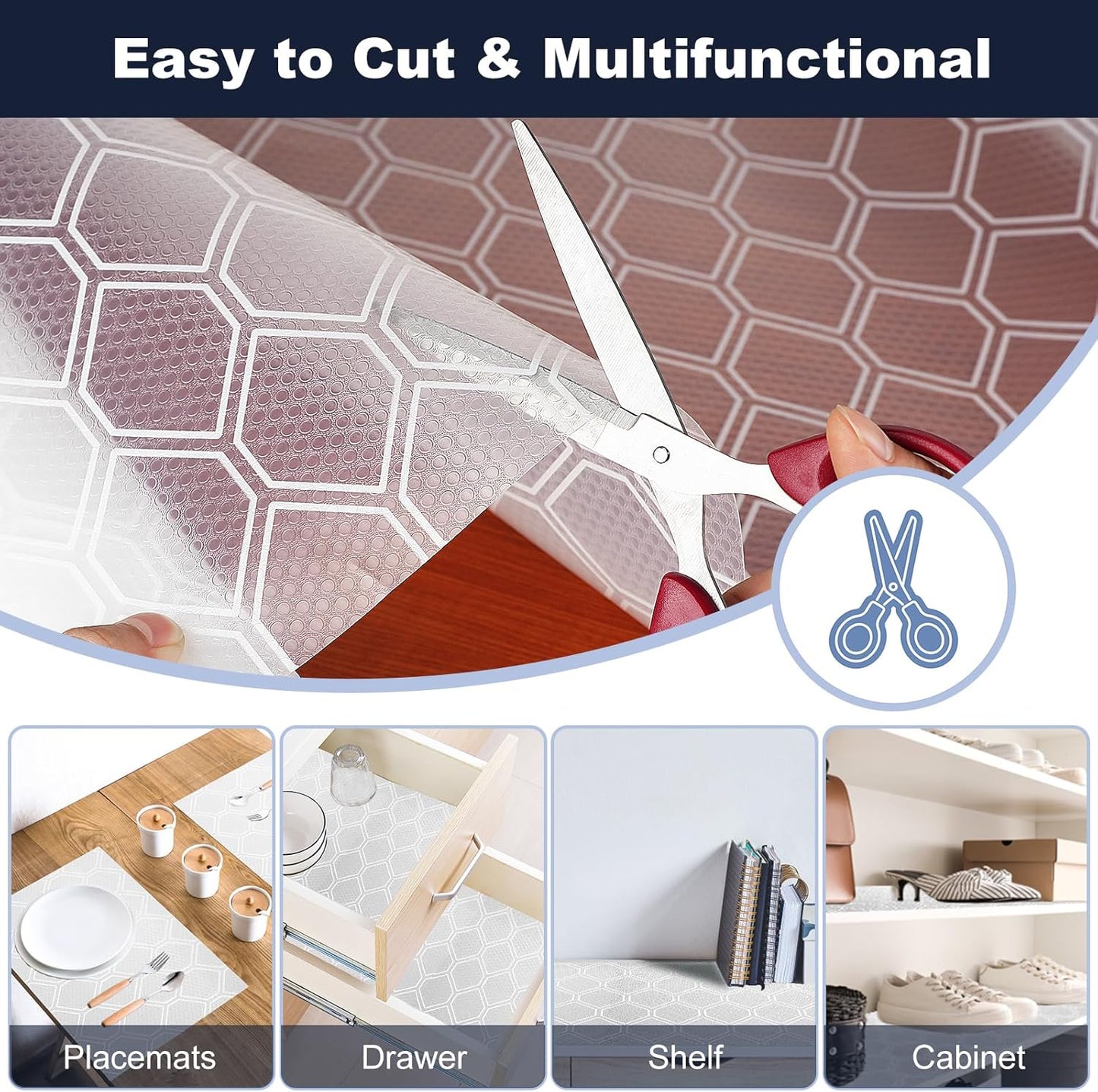 Shelf Liner, Refragerator Drawer Liners for Kitchen Cabinets, Waterproof Bathroom Sink Mat No Slip Cupboard Liners Non Adhesive Fridge Liner Roll - Clear 17.5"×118"