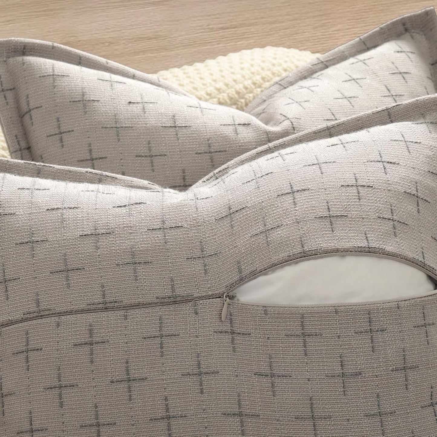 ZWJD Pillow Covers 18x18 Set of 2 Soft Polyester Textured Pillow Covers with Stylish Flange Edge Cozy Farmhouse Throw Pillows for Couch Bed Sofa Living Room