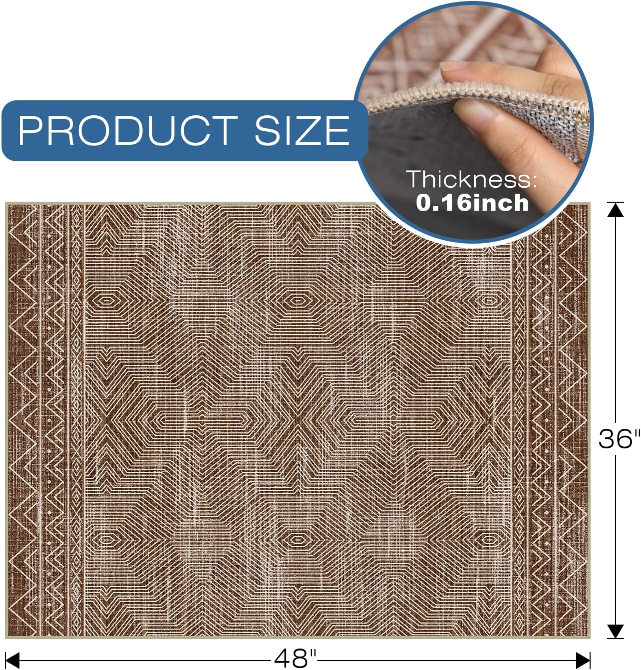 Office Chair Mat for Hardwood & Tile Floor, 36" × 48" Desk Chair Mat for Rolling Chairs, Anti-Slip Under Desk Rug Floor Protector for Home Office, Washable Area Rug for Living Room, Brown