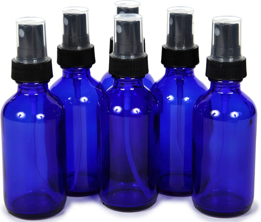 Vivaplex 6, Cobalt Blue, 2 oz Glass Bottles, with Black Fine Mist Sprayers