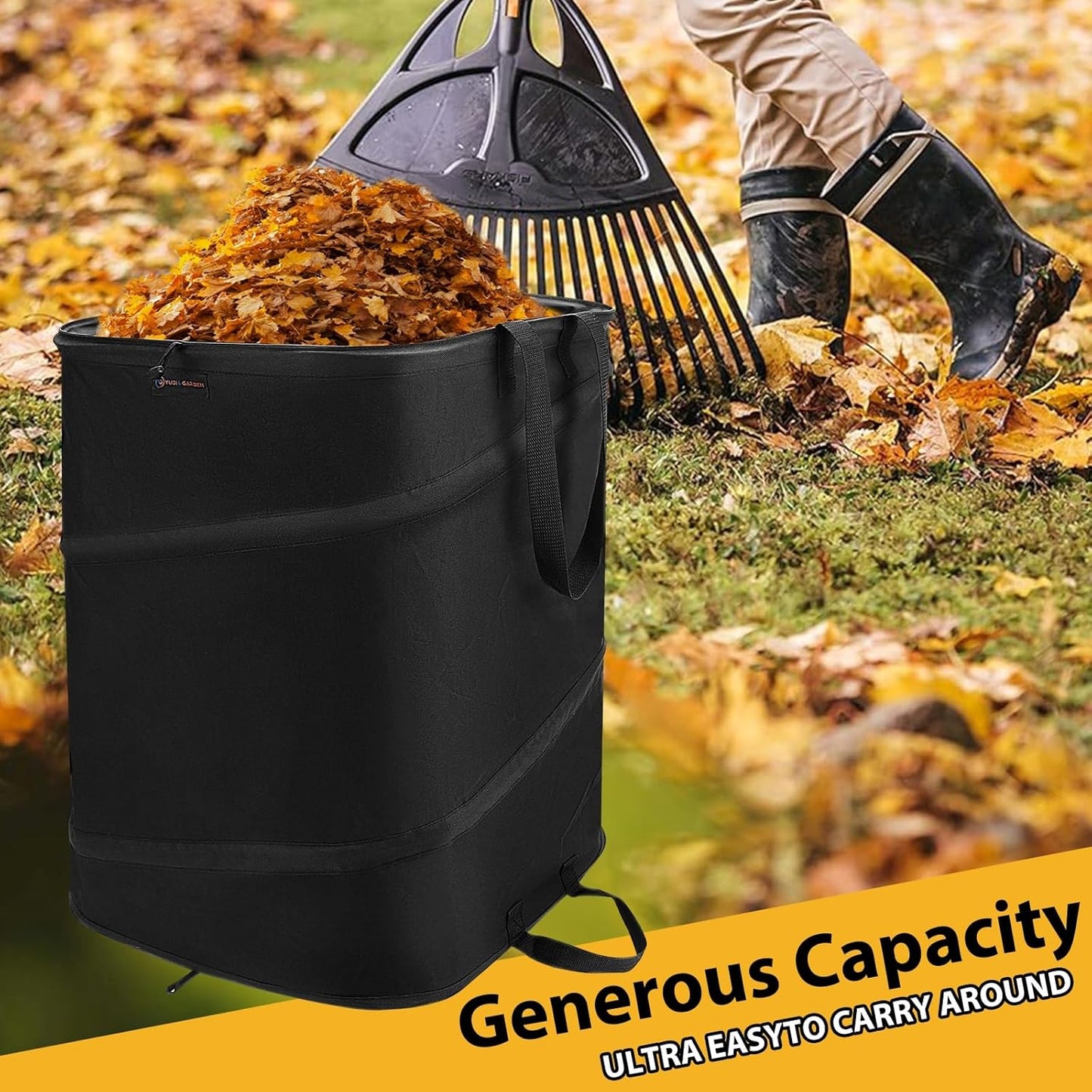 YUDI & GARDEN 46 Gallon Square Collapsible Yard Waste Bin｜Collapsible Trash Can｜Camping Trash Can, for Collecting Weeds or Yard and Party Waste