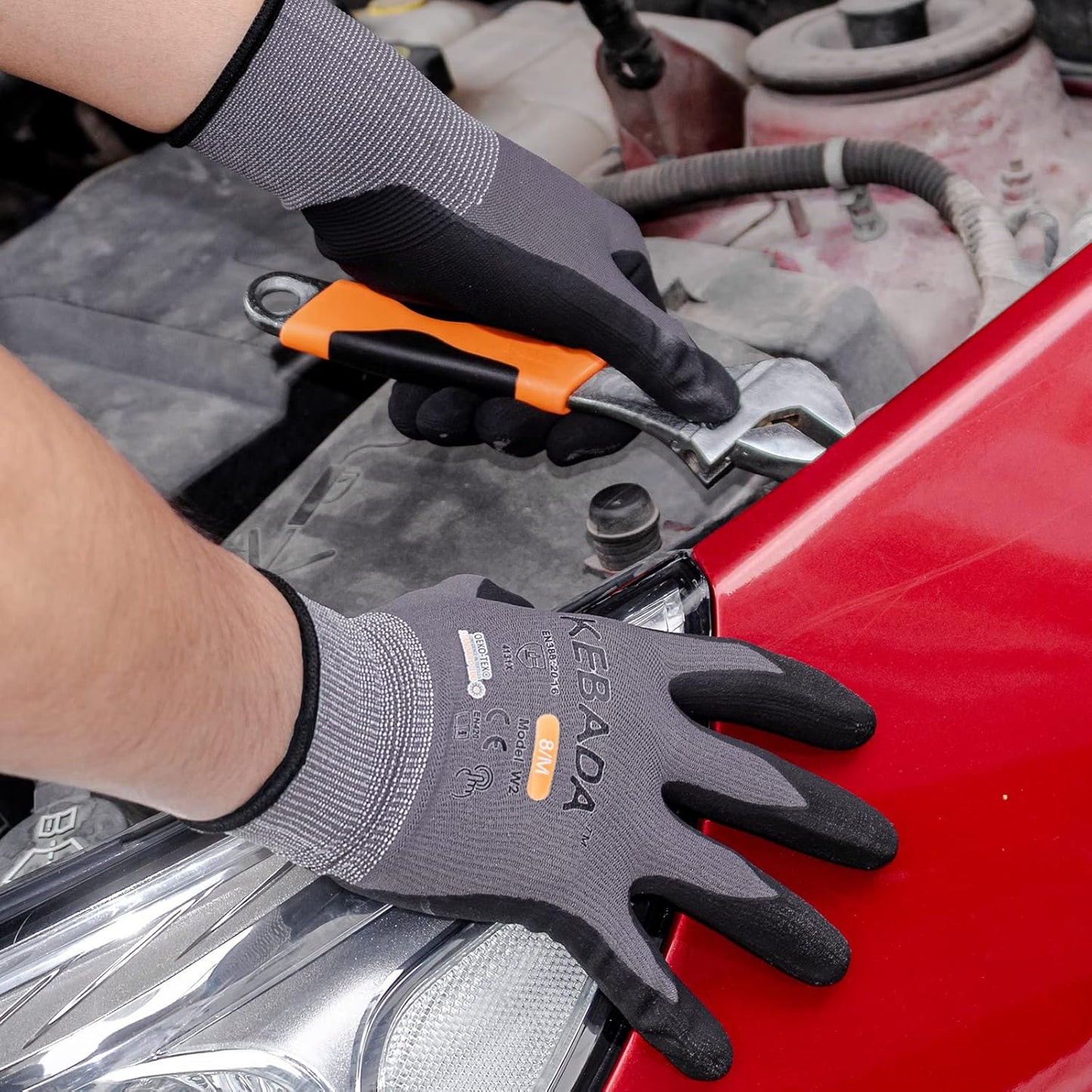 Kebada W2 Safety Work Gloves, Micro-Foam Nitrile Coated Gloves, Touchscreen,Ideal for Package Handling, Gardening, Construction, 1 Pair Large