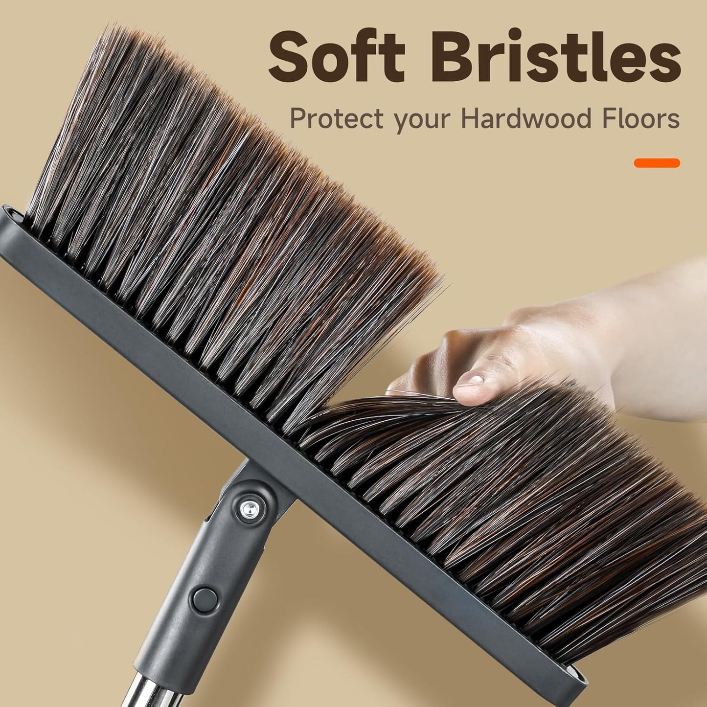 Broom and Dustpan Set for Home, Extra Brush Head & 51.6" Adjustable Long Handle, with Comb Teeth for Pet Hair, Lightweight Indoor Sweeping Kit for Hardwood Floor