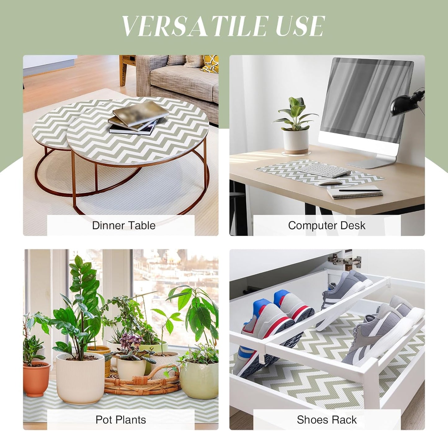 Glotoch Shelf Liner 12" x 20FT Non Adhesive Refrigerator, Kitchen, Drawer Liners, Waterproof and Durable Fridge Table Place Mats for Cupboard, Cabinet, Drawer Liner, Gray and White, Chevron