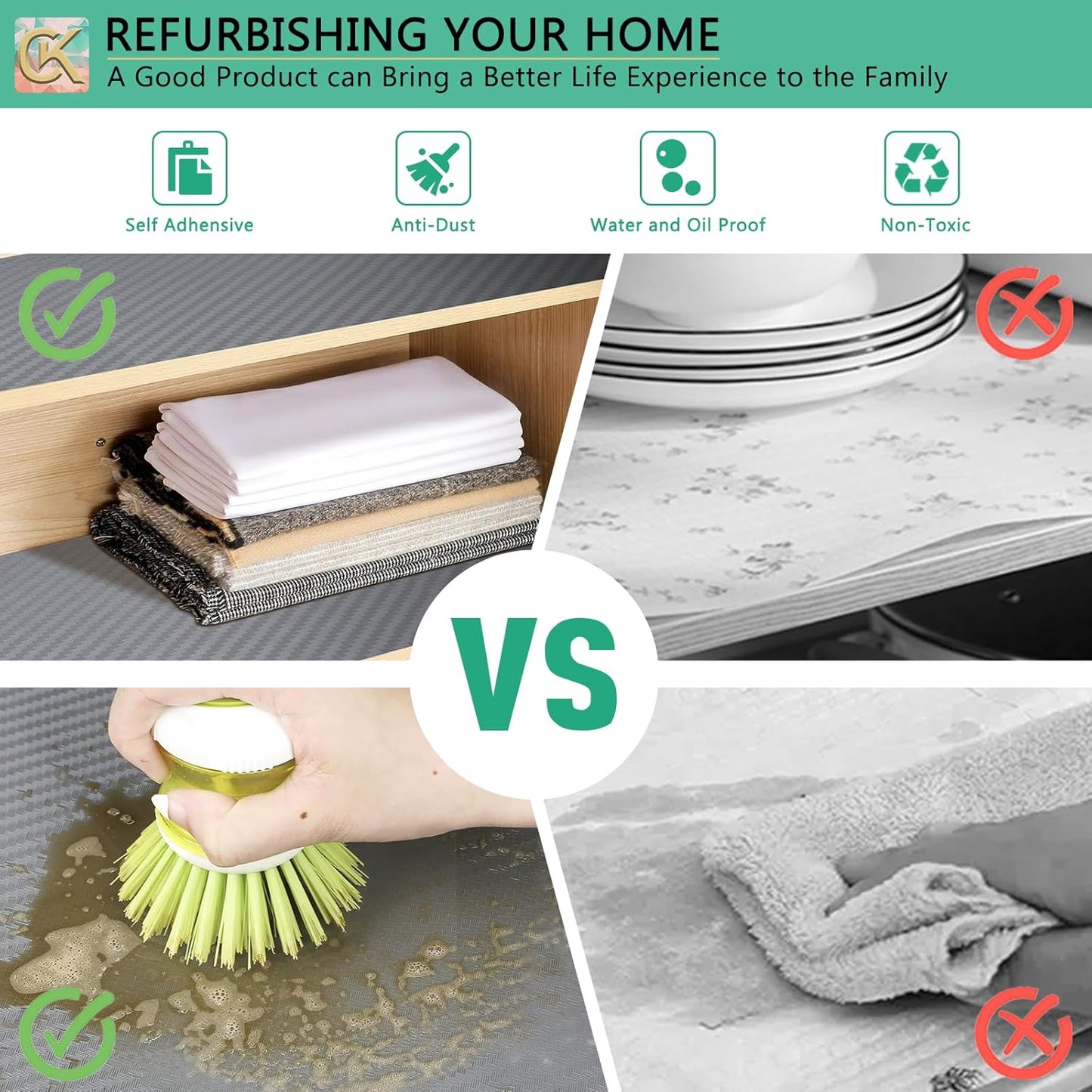 Self-Adhesive Shelf Liner Kitchen Liner, Waterproof Backed Paper Easy Peel and Stick Contact Liner Without Residue for Decor Your Desk Surface, Kitchen Countertops (Silver, 11.8 x 118.1 inches)