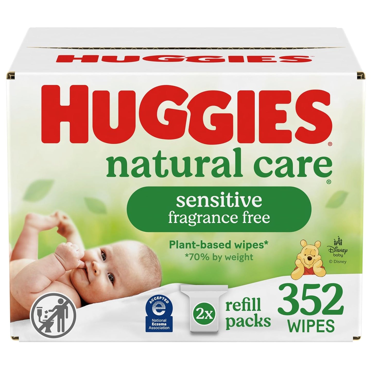 Huggies Natural Care Sensitive Baby Wipes, Unscented, Hypoallergenic, 99% Purified Water, 2 Refill Packs (352 Wipes Total)