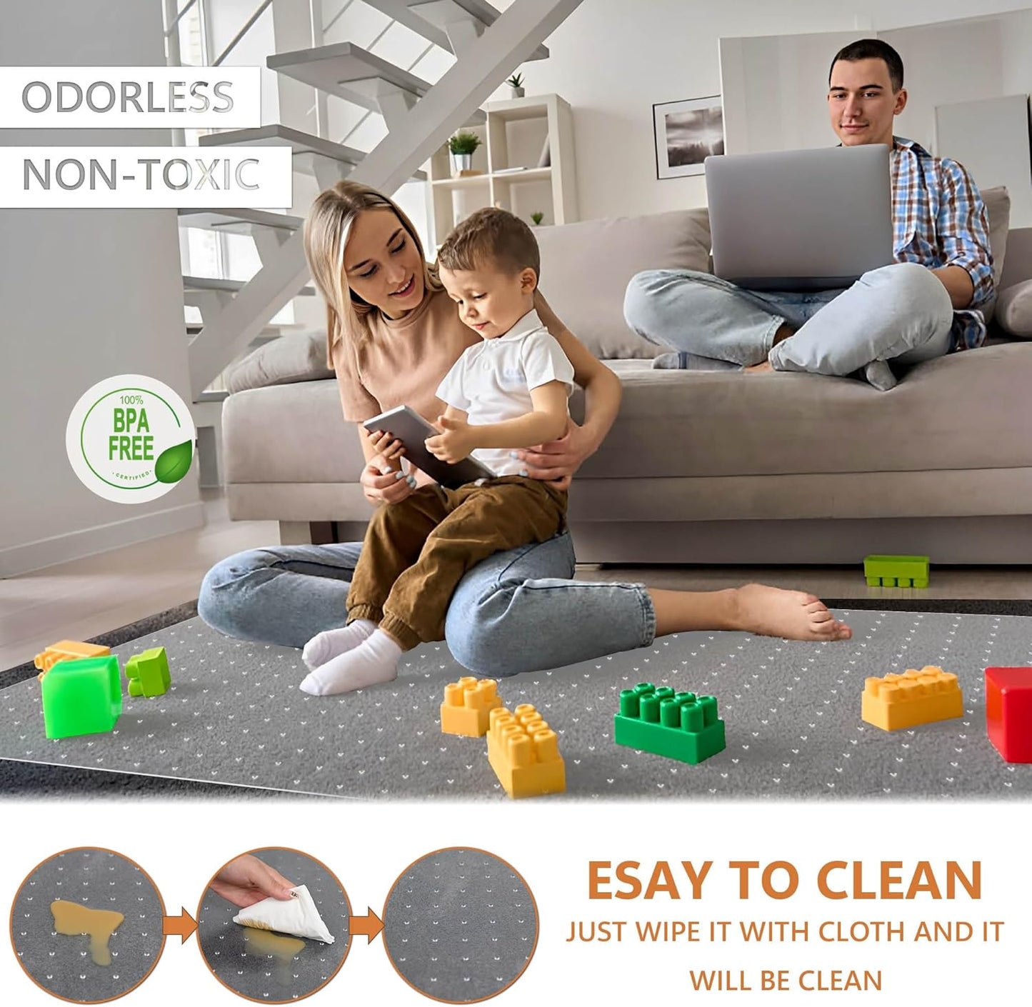 Large Chair Mat for Carpet, Easy Glide Plastic Carpet Floor Protector Mat for Office Chairs for Work & Home