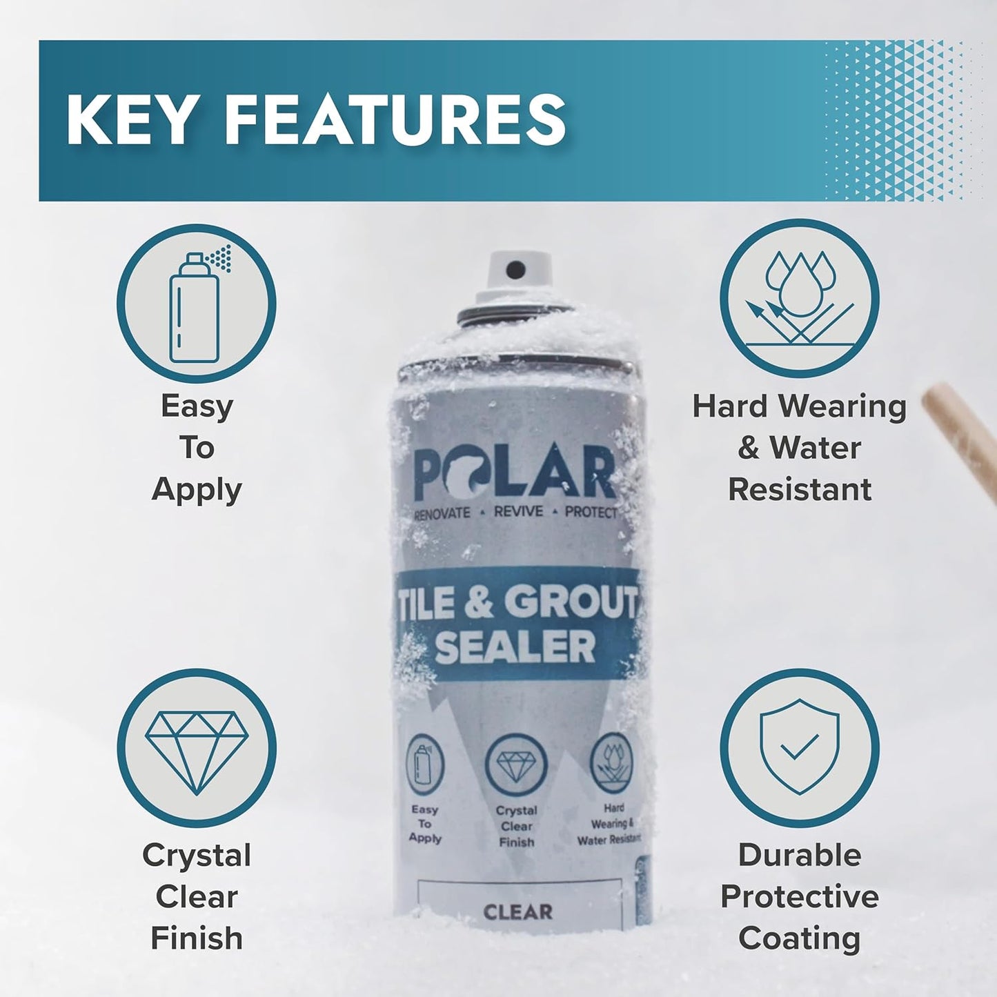 Polar Tile & Grout Sealer Clear Aerosol Spray - 2 x 13.5 Fl Oz | Instantly Waterproofs and Protects Floor Tile Grout | Ideal for Bathroom, Shower & Kitchen | Interior & Exterior Tile Sealer