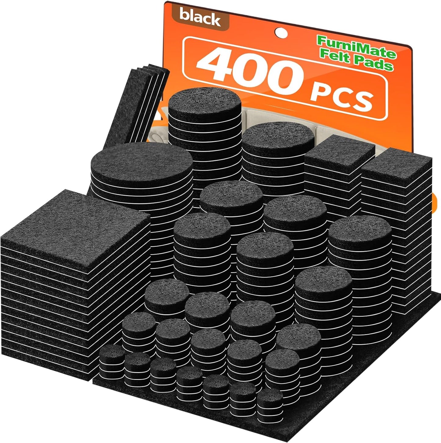Felt Furniture Pads 400 Pieces, Furniture Pads for Hardwood Floors, Floor Protectors for Furniture Legs, Felt Pads for Furniture, Many Large Sizes Black