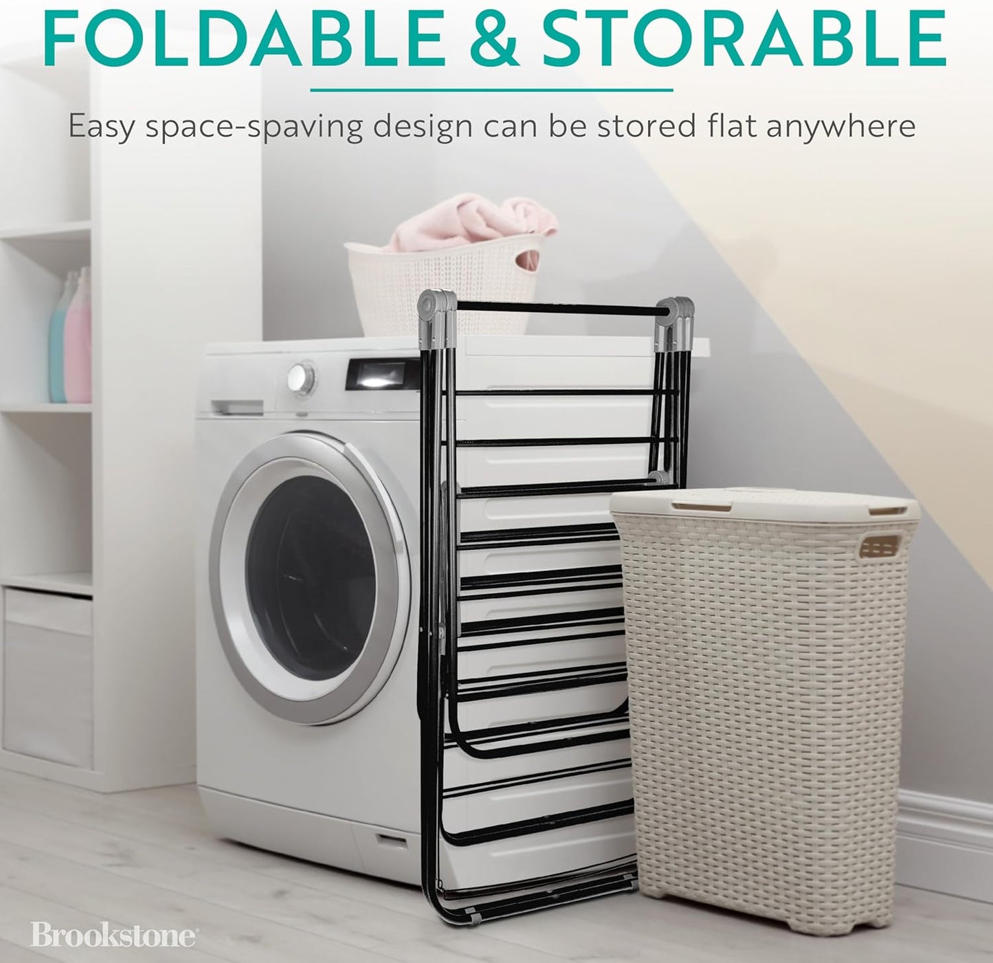 Brookstone 2 Tier Folding Rack – Indoor/Outdoor Collapsible Clothes Dryer Stand Laundry or Shoe Rack,Heavy Duty Freestanding Garment Hanger, Foldable, Portable Air Dry Holder