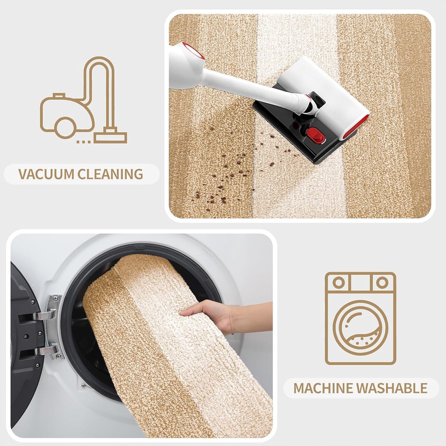 Kitinjoy Indoor Outdoor Door Mat, 48x32 Non-Slip Absorbent Dirt Trapper, Low-Profile Washable Inside Entrance Front Floor Mat, Sturdy Soft Entry Doormats for Entryway, Beige