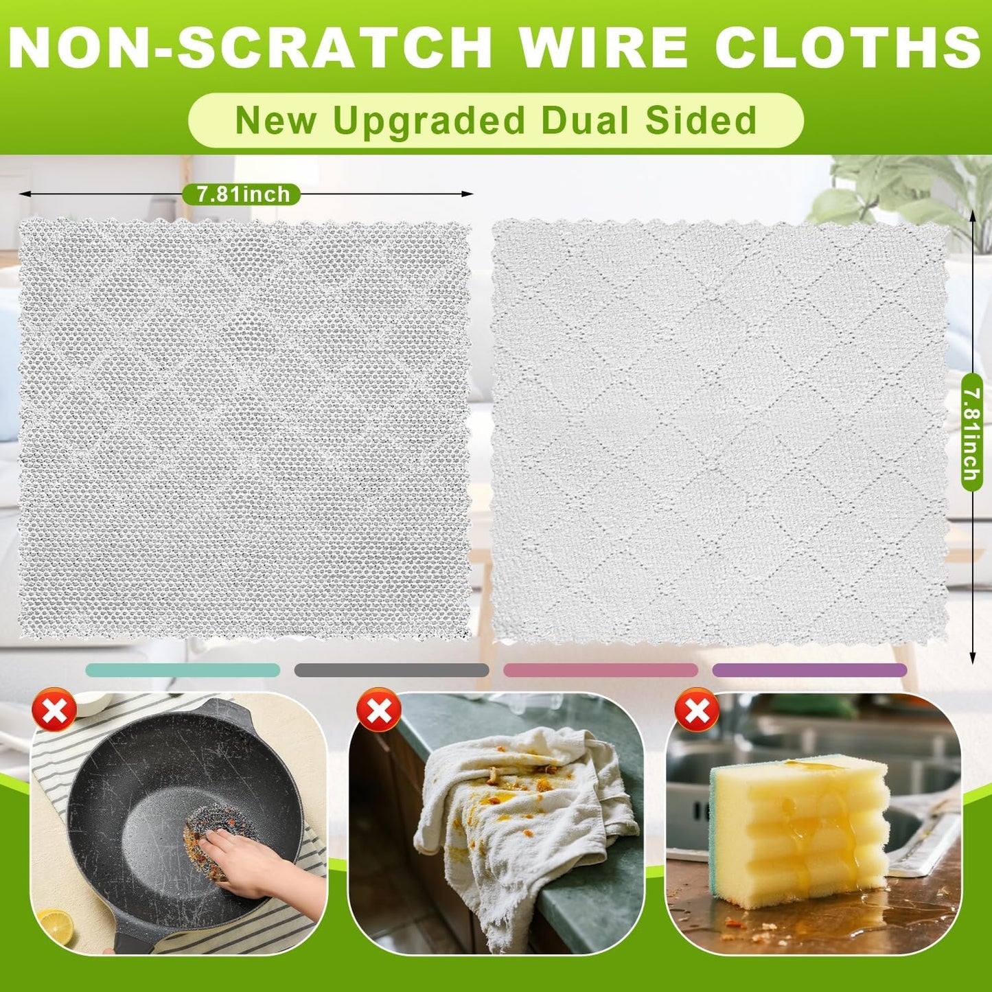 12 Pcs Multipurpose Wire Dishwashing Rag, Upgraded Double-Layer Non-Scratch Wire Dish Cleaning Cloths, Reusable Steel Scrubberfor Kitchen, Cookware, Sinks, Stove Tops, 10"x10"