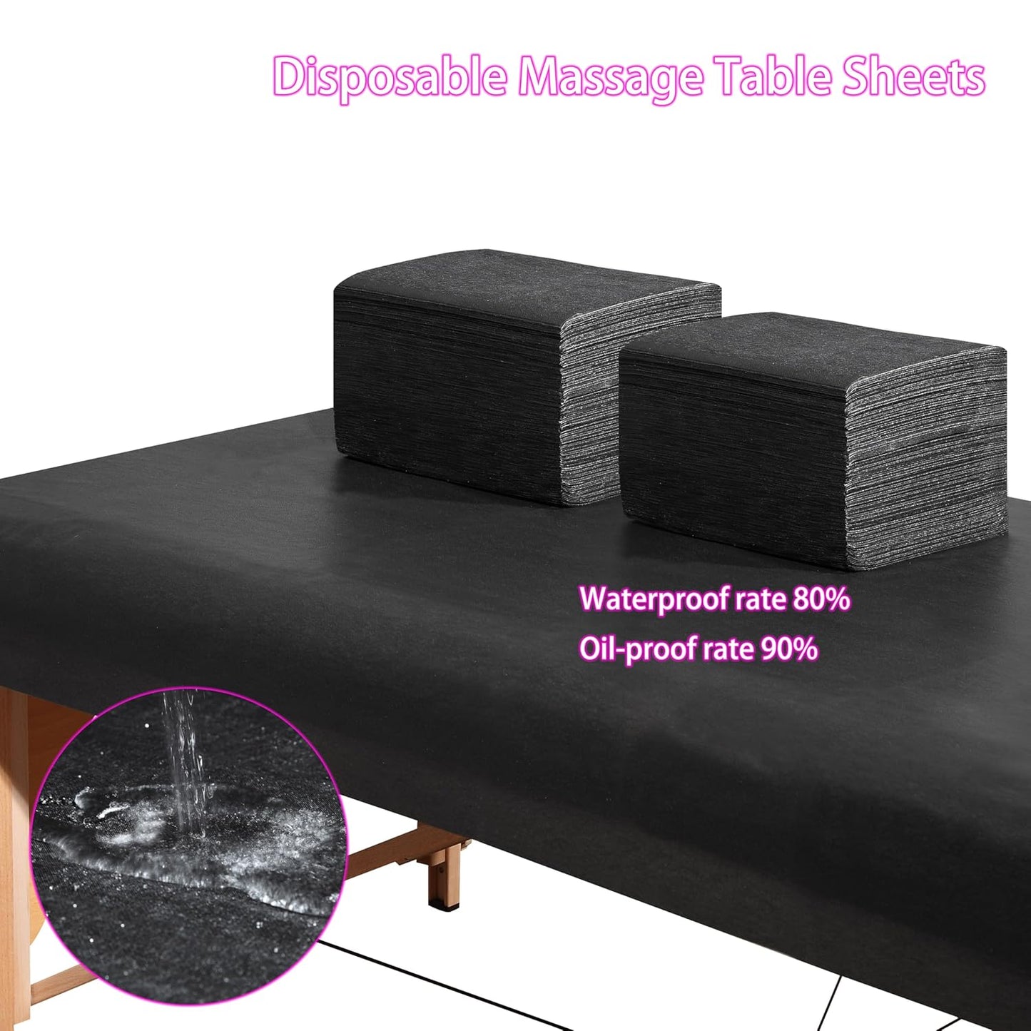 Disposable Bed Sheets 100 Pcs 31" x 71" Massage Table Sheets Non Woven Fabric SPA Bed Cover Breathable for Massage Beauty Tattoos（Black）