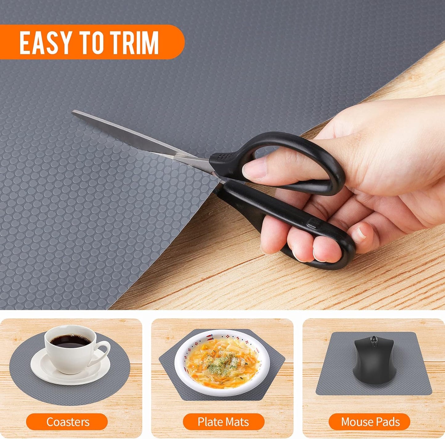 Shelf Liners for Kitchen Cabinet Waterproof Drawer Liner Non Adhesive EVA Material Cupboard Mat Refrigerator Mats Fridge Liner for Desks Gray Liner 23.6 x 236.2 Inches