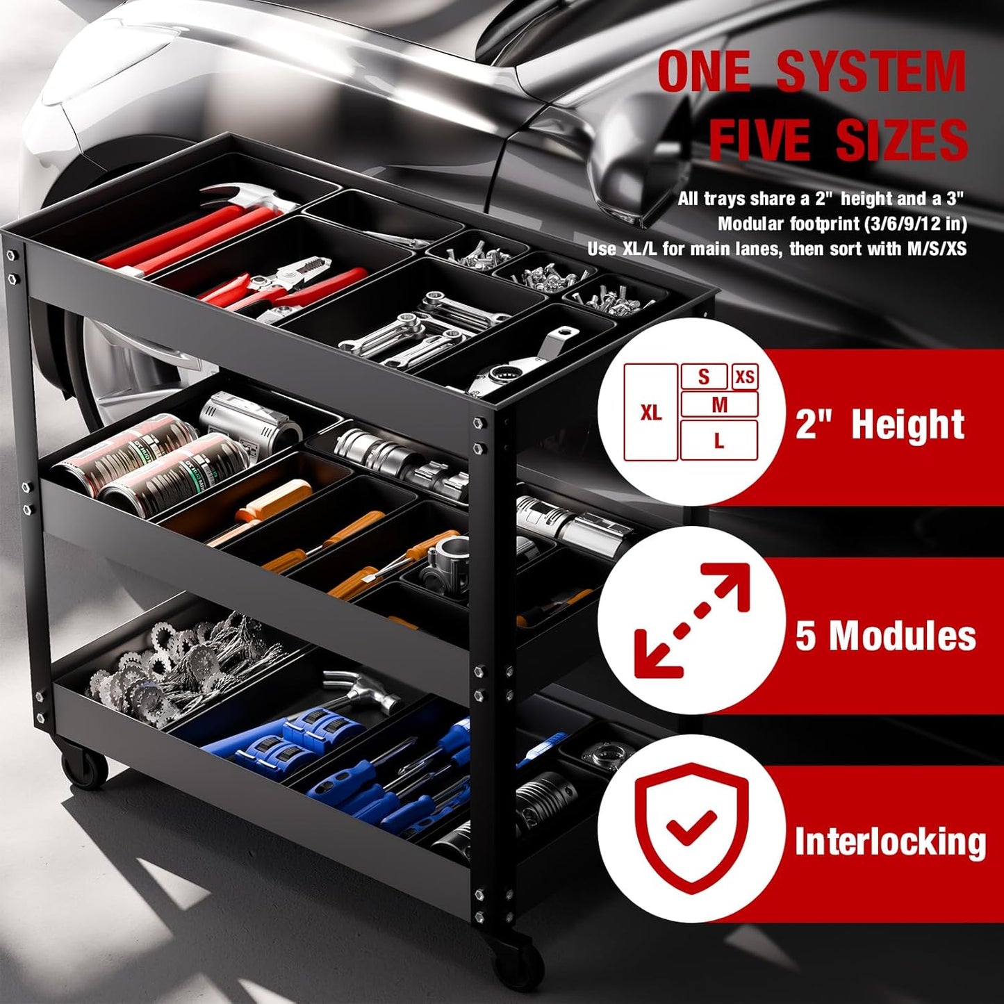 【48PCS & 5 Sizes】Tool Box Organizer Tray, Toolbox Drawer Organizer with Non-Slip Pads, Desk Drawer Divider Set, Fits Rolling Tool Chest Cabinet for Garage & Workbench