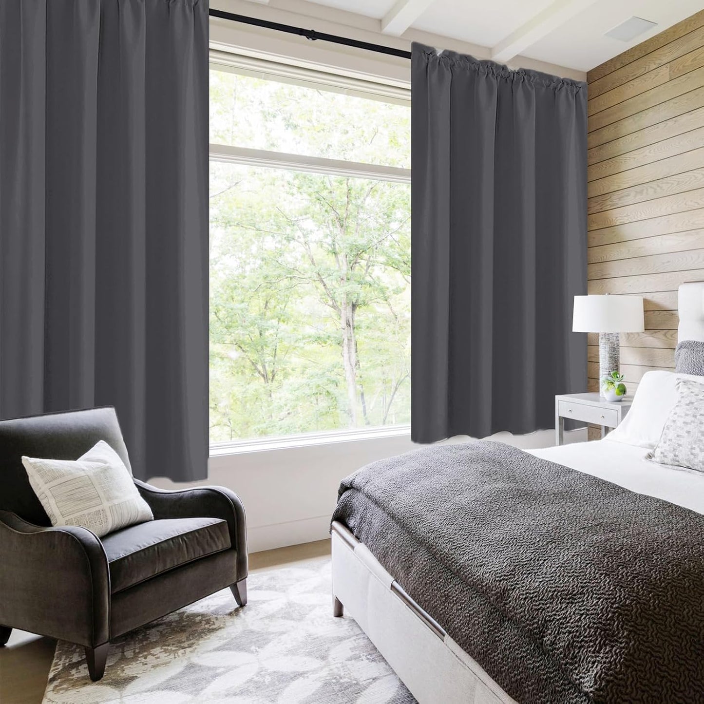 DWCN Short Blackout Curtains 36 inches Length 2 Panels Set, Half Window Rod Pocket Privacy Curtain Tiers for Kitchen, Room Darkening Curtains for Bathroom Shades (W52 x L36 Inch, Dark Grey)