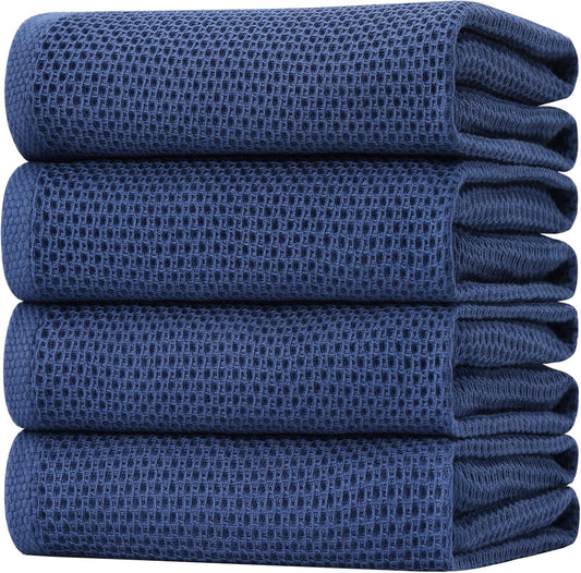 Homaxy 100% Cotton Oversized Waffle Weave Kitchen Dish Towels, Ultra Soft Absorbent Quick Drying Cleaning Towel, 20 x 28 Inches, 4-Pack, Navy Blue