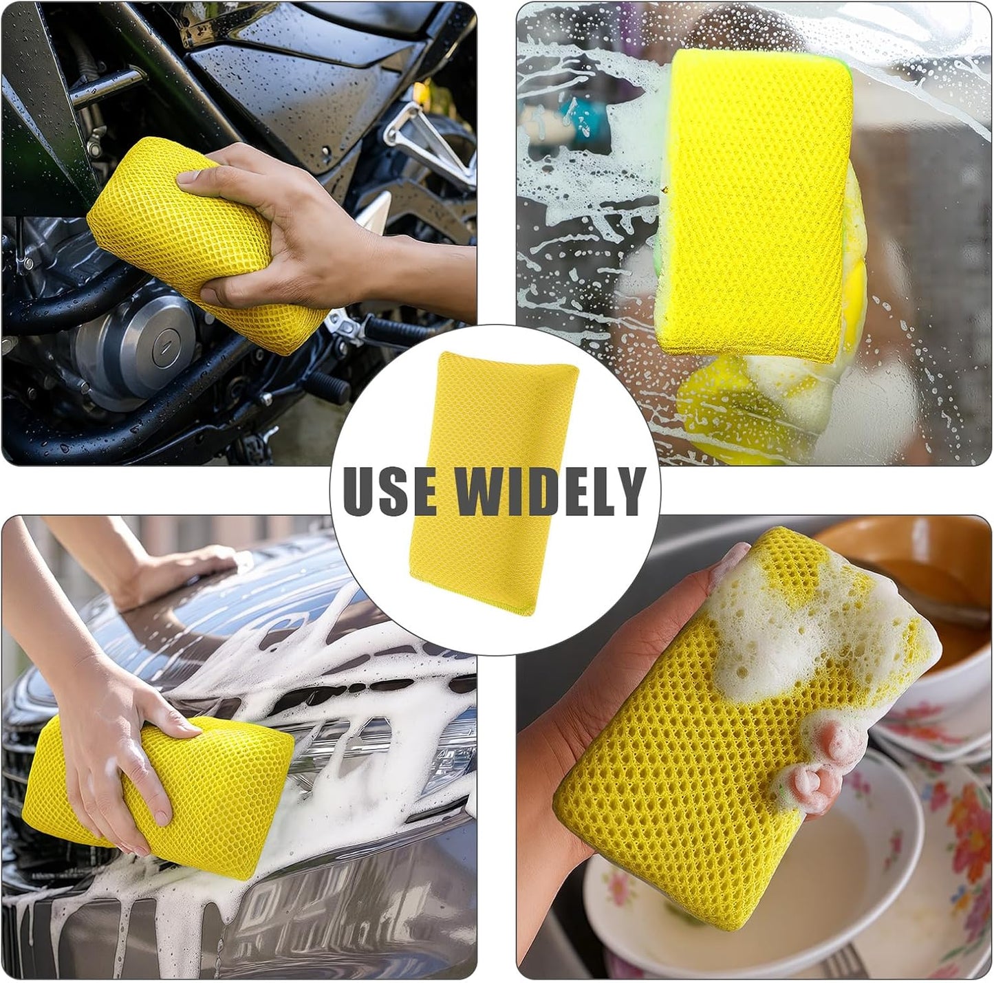 4 PCS Bug Scrubber Sponge Car, Bug Remover Wash Sponge，Car Cleaning Sponge for Bugs, Tar, Grime - Paint-Safe, Reusable Wash Sponges Kit(Yellow)