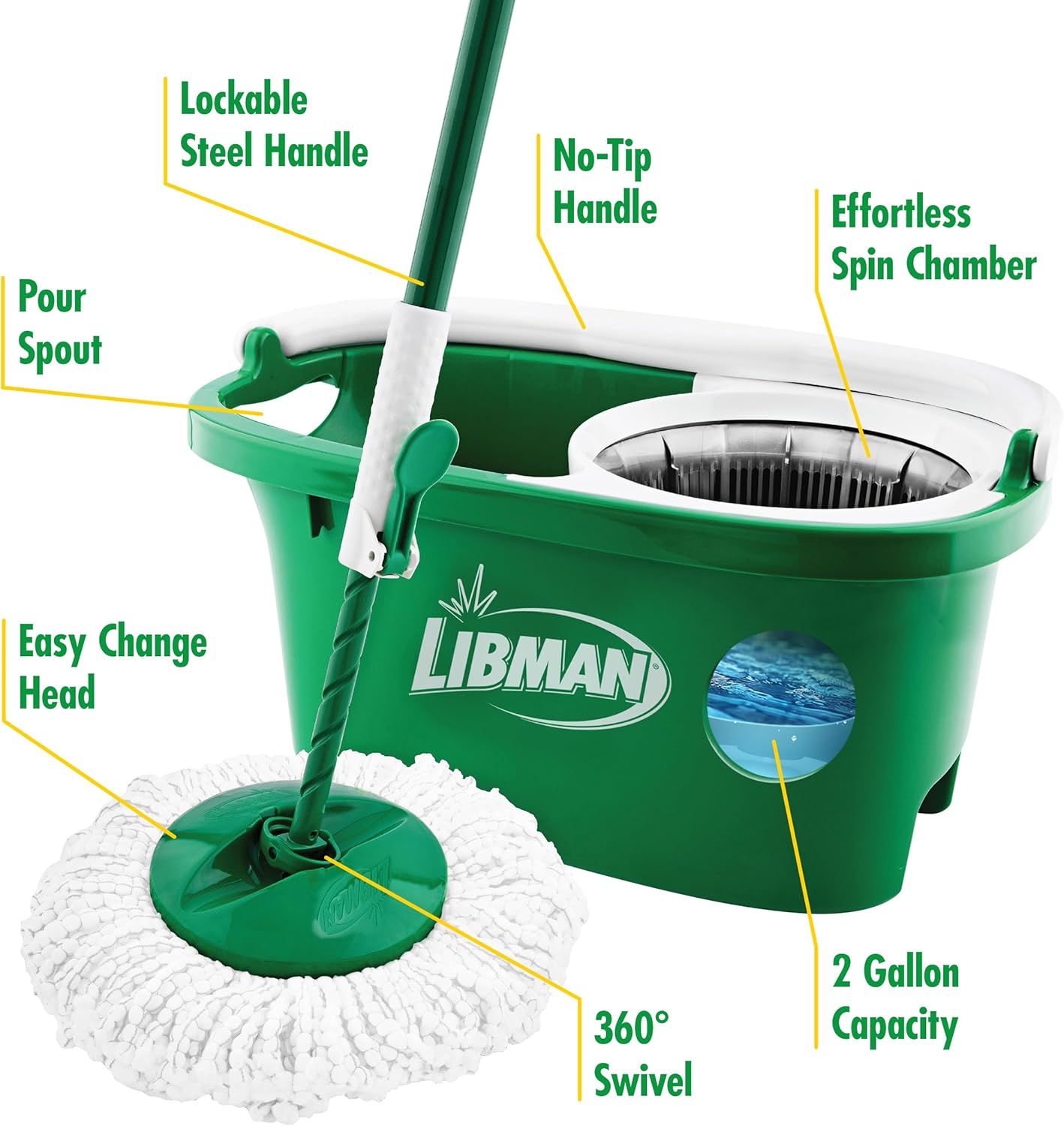 Libman Tornado Spin Mop System | Mop and Bucket with Wringer Set |Mops for Floor Cleaning | 1 Mop Head Included