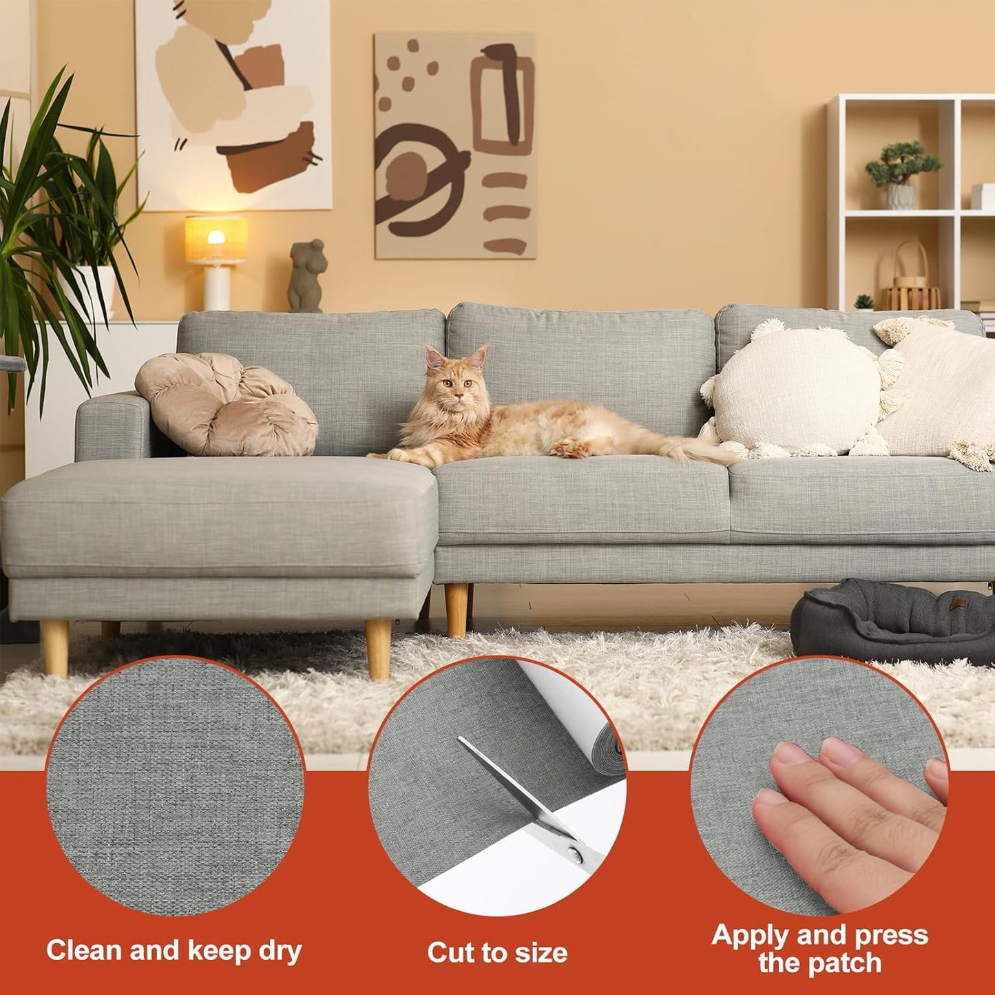 PATIKIL 70x6.2 Inch Linen Repair Tape, Repair Fabric Patch Self Adhesive Couch Patch Line Repair Patch for Furniture Sofa Car Seats Office Chairs, Dove Gray