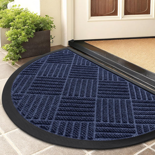 Smiry Half Circle Front Door Mat Outside Entrance, Heavy Duty Outdoor Indoor Natural Rubber Doormat, Non Slip Trap Dirt and Moisture Easy Clean Low Profile Patio Porch Entryway Mat, 29.5x17, Navy Blue